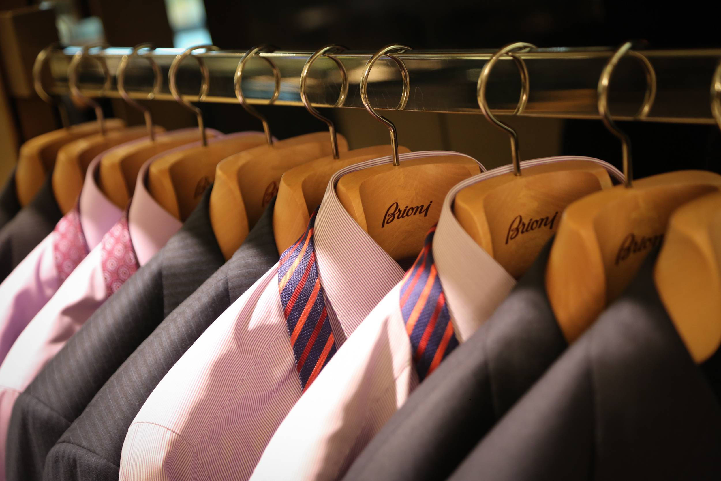 Brioni, wooden hangers, striped ties, Full HD Desktop Wallpaper