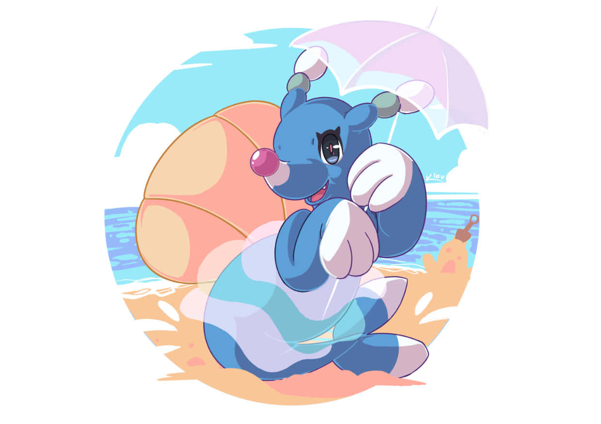 Brionne, beach, blue cartoon character, SD Desktop Wallpaper