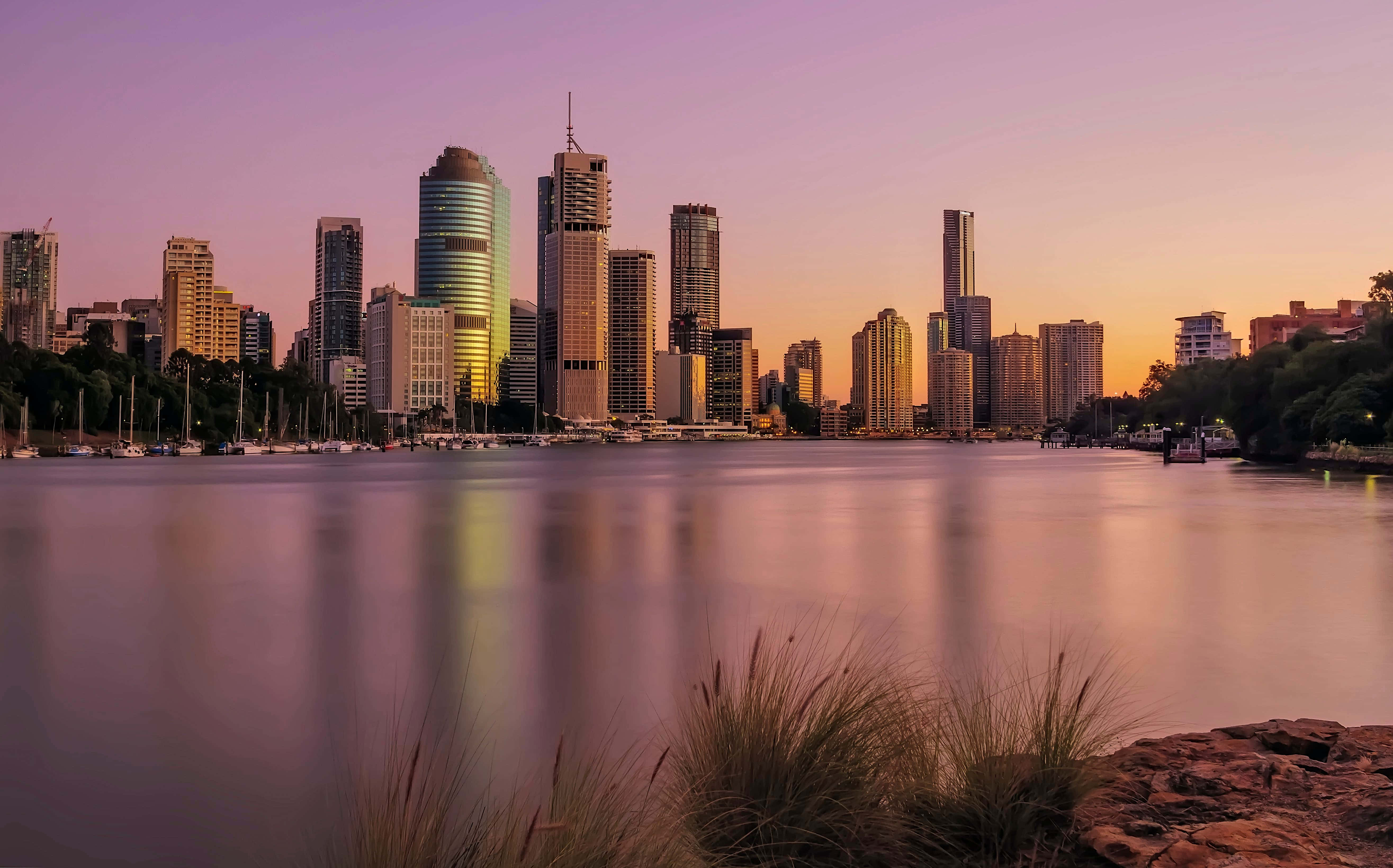 Brisbane, skyline, sunset, 5K Desktop Wallpaper