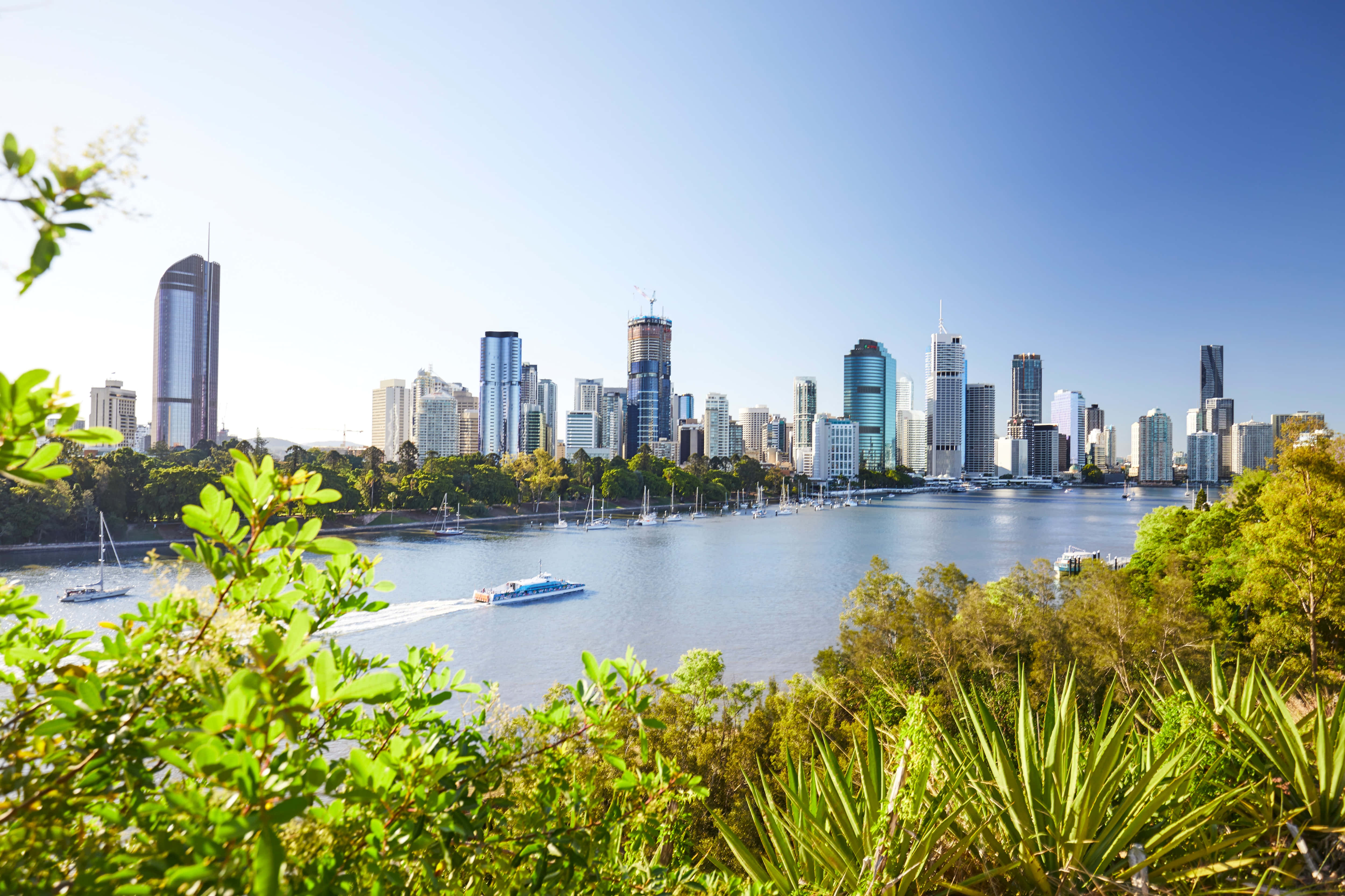 Brisbane skyline, sunset, modern skyscrapers, 4K Desktop Wallpaper
