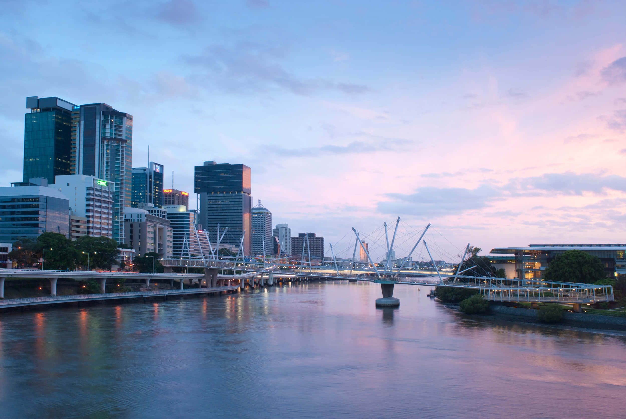 Brisbane, skyline, sunset, Full HD Desktop Wallpaper