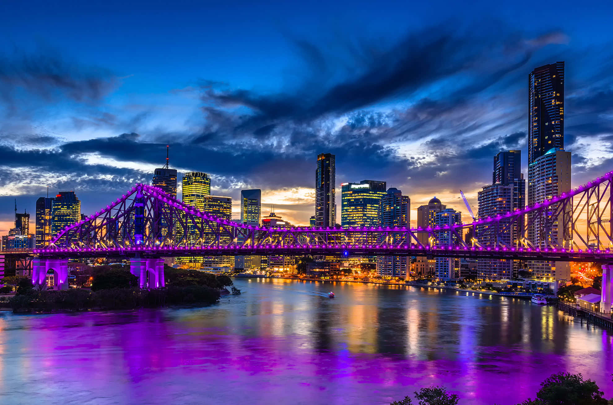 Brisbane, skyline, purple bridge, Full HD Desktop Wallpaper
