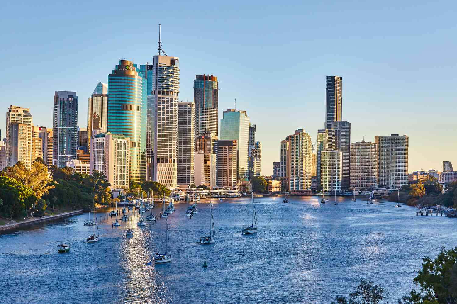 Brisbane, skyline, sunset, HD Desktop Wallpaper