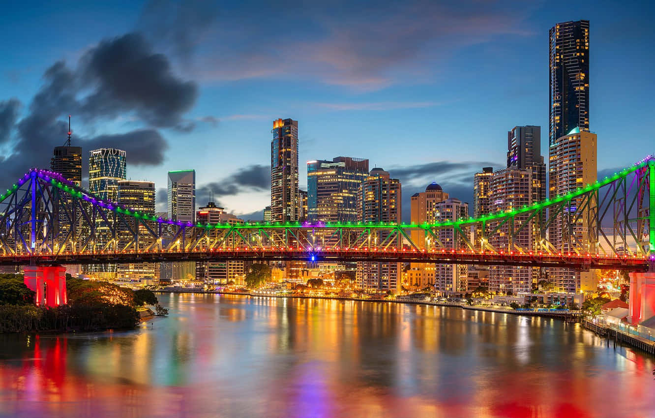 Brisbane skyline, sunset, river, HD Desktop Wallpaper
