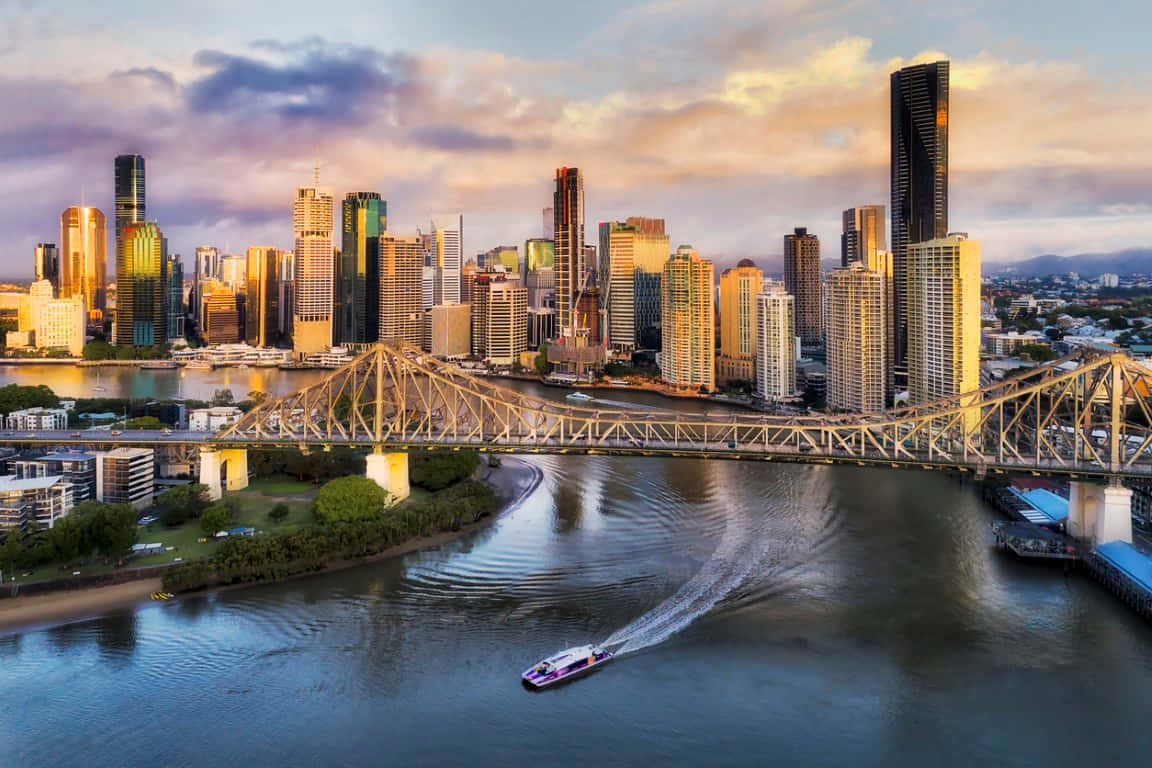 Brisbane skyline, sunset, aerial view, SD Desktop Wallpaper