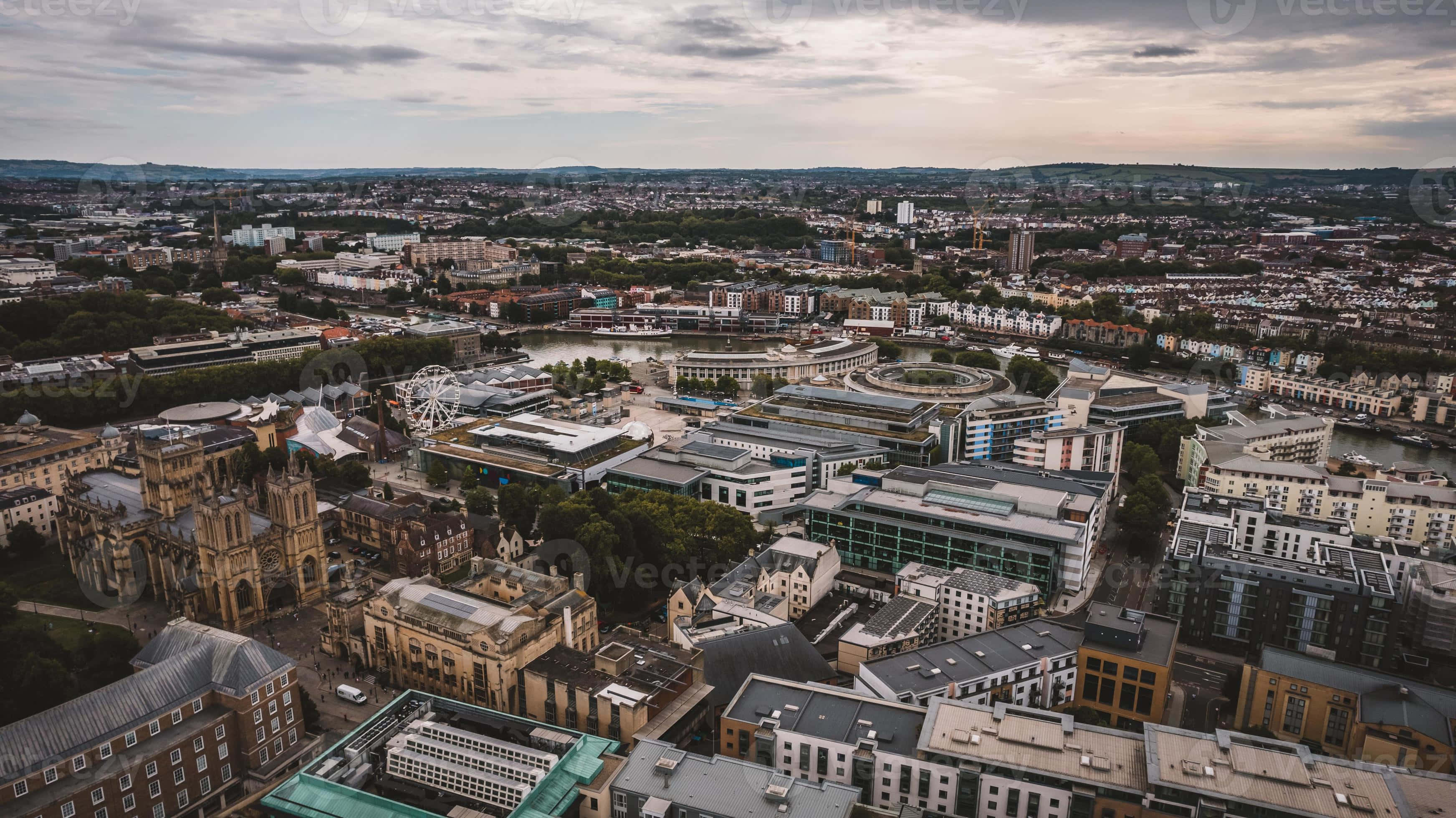 Bristol, cityscape, aerial view, 2K Desktop Wallpaper