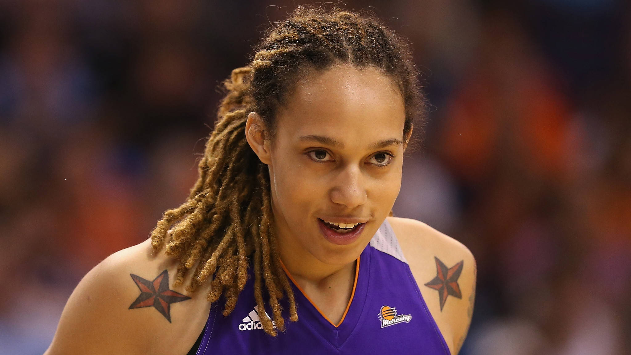 Brittney Griner, star tattoos, purple Phoenix Suns jersey, Full HD Desktop Wallpaper
