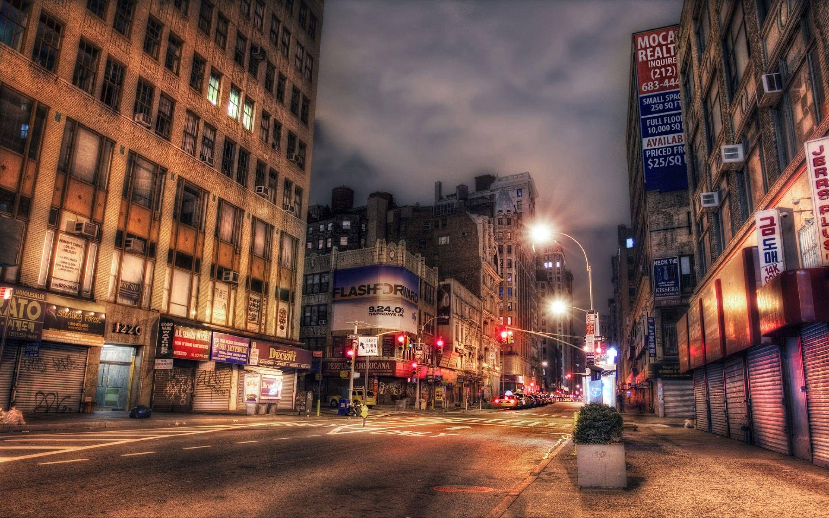 Broadway, neon signs, dusk, 2K Desktop Wallpaper