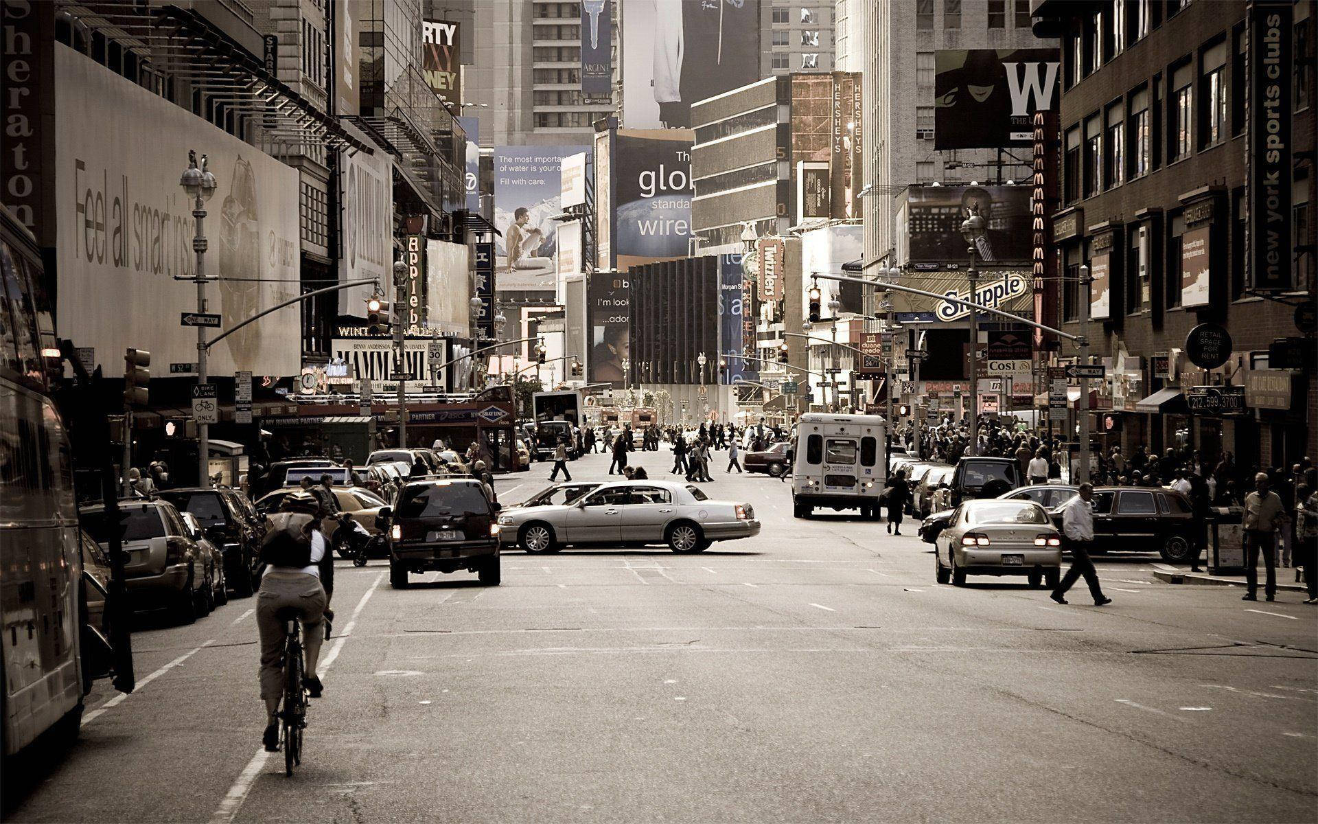 Broadway, bustling city street, cars, Full HD Desktop Wallpaper