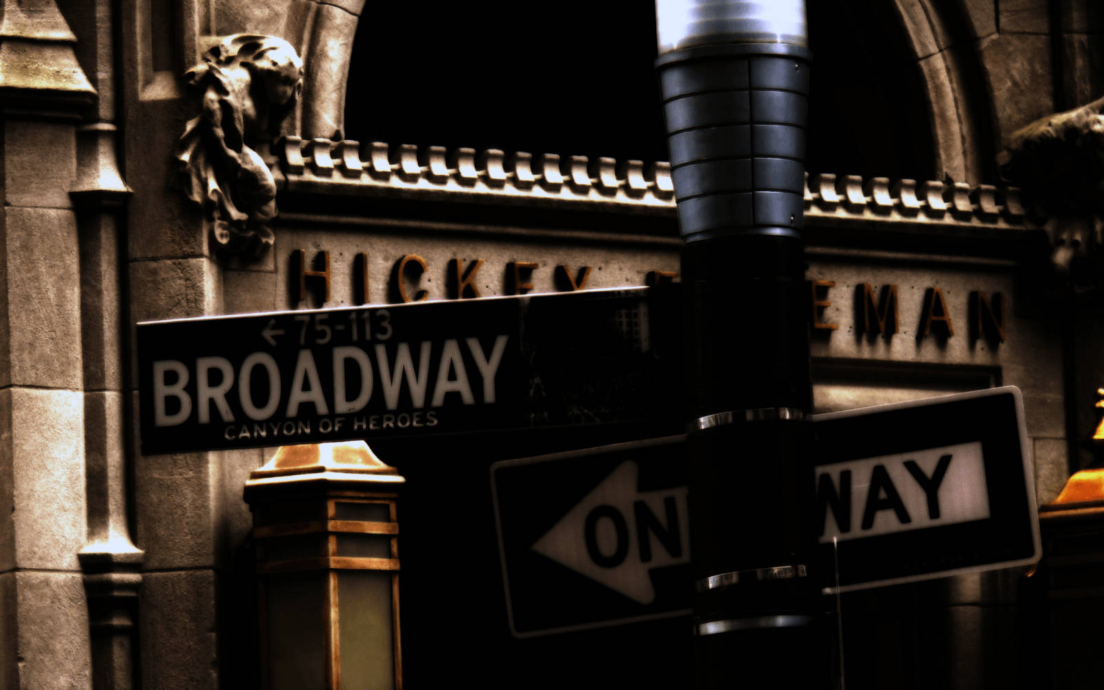 Broadway, night, one way arrow, HD Desktop Wallpaper
