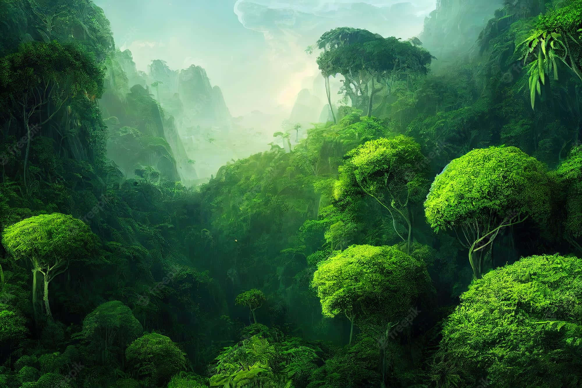 jungle desktop, emerald jungle canopy, misty mountain valleys, Full HD Desktop Wallpaper