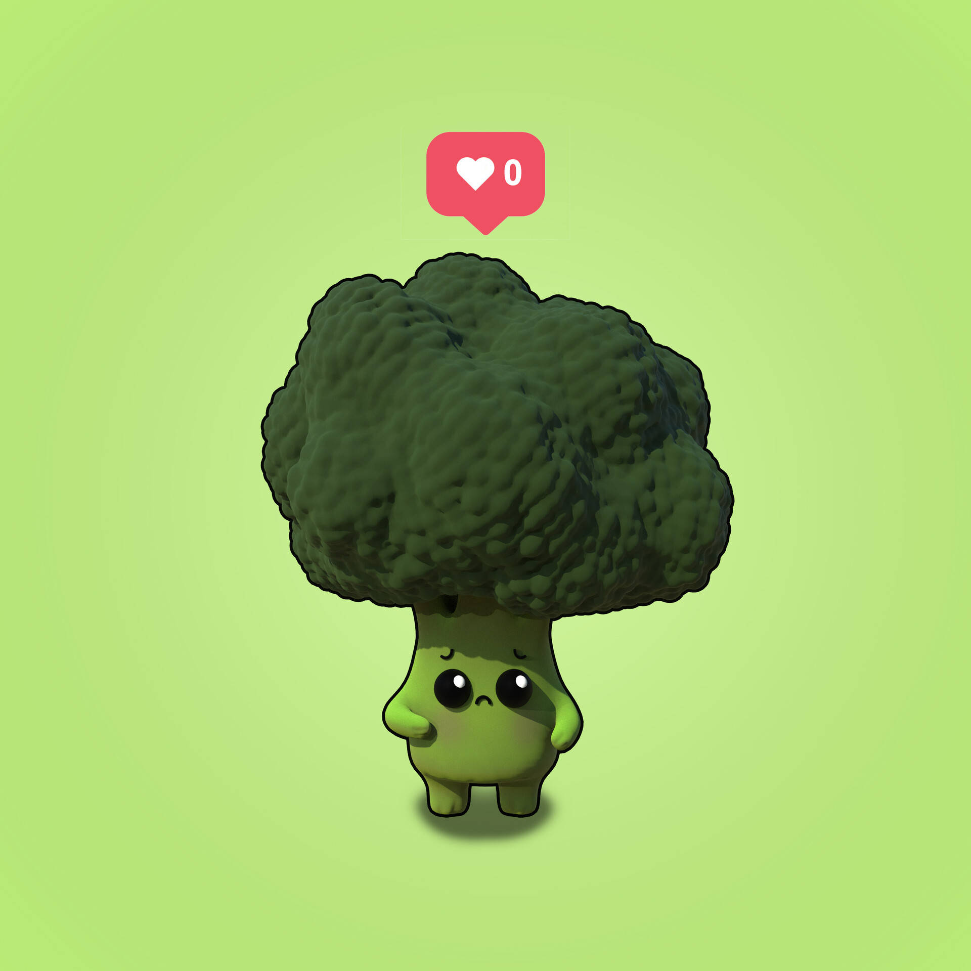 sad green broccoli, zero-heart icon, 3d broccoli character, Full HD Desktop Wallpaper