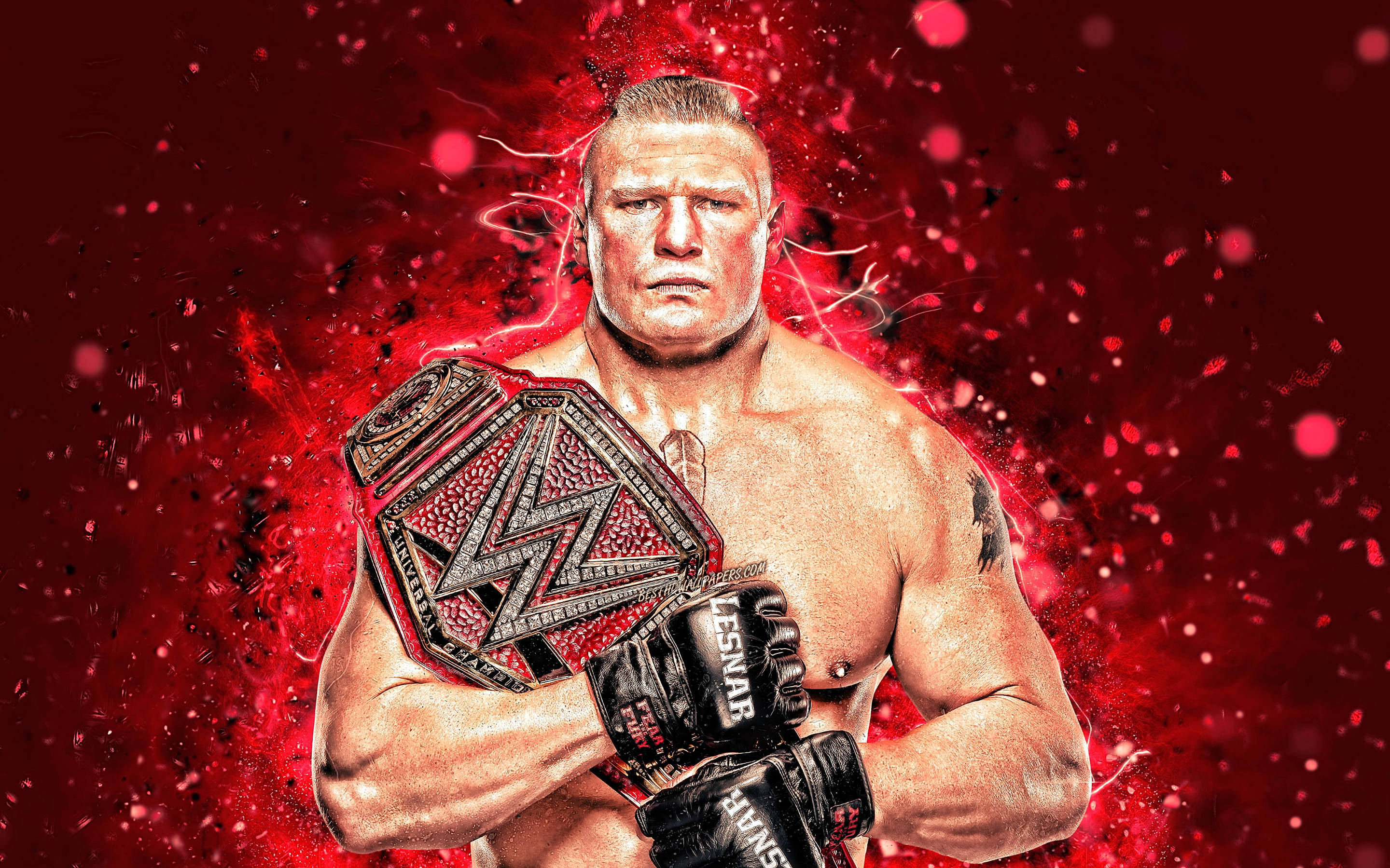 Brock Lesnar, championship belt, fiery red explosive background, 2K Desktop Wallpaper