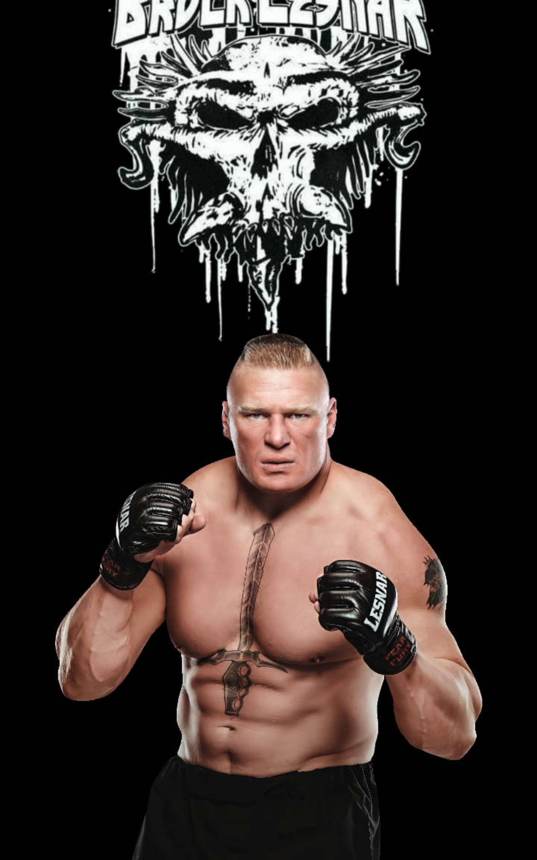 Brock Lesnar, dripping skull logo, black background, 2K Phone Wallpaper