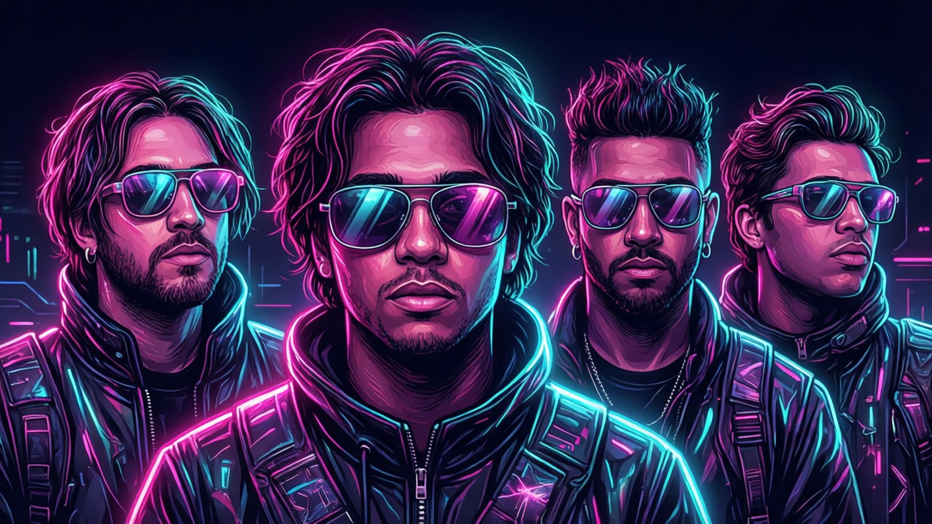 Brockhampton, neon cyberpunk, glowing outlines, Full HD Desktop Wallpaper