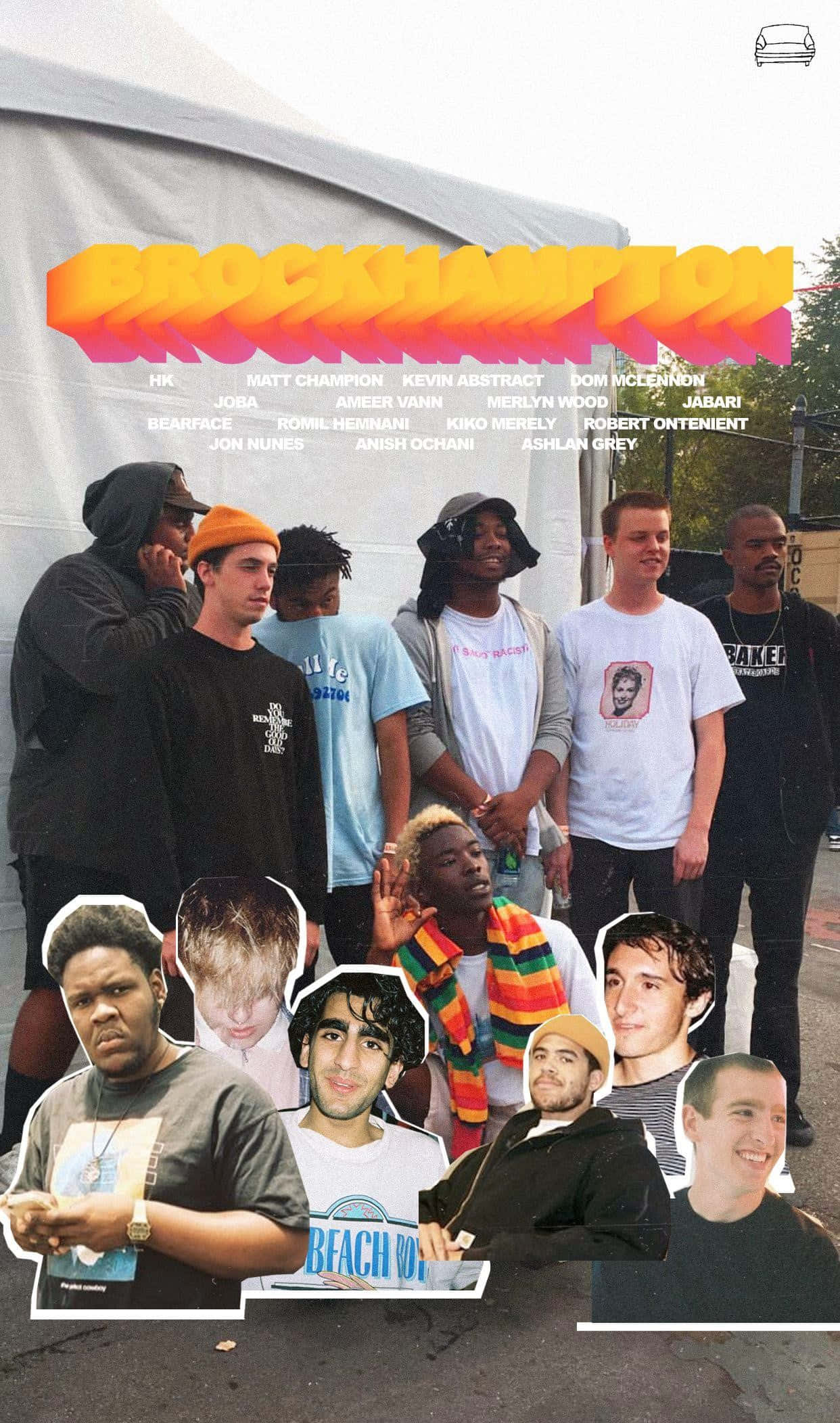Brockhampton, white tent, bold orange gradient text, Full HD Phone Wallpaper