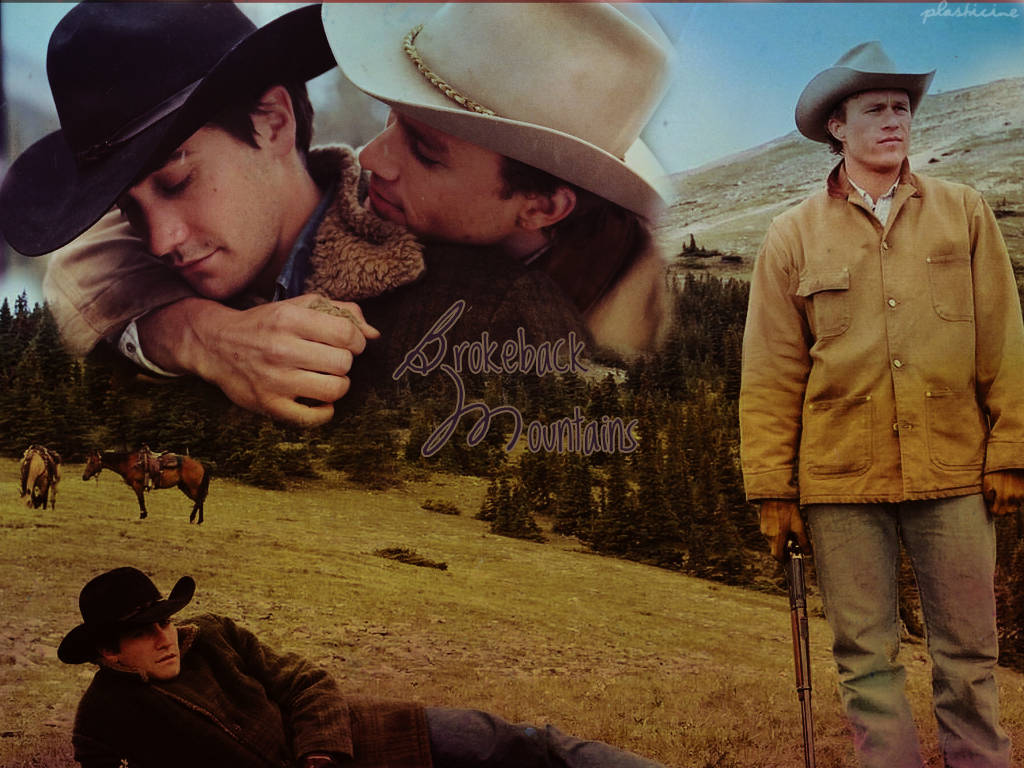 Brokeback Mountain, cowboy hats, mountain backdrop, SD Desktop Wallpaper