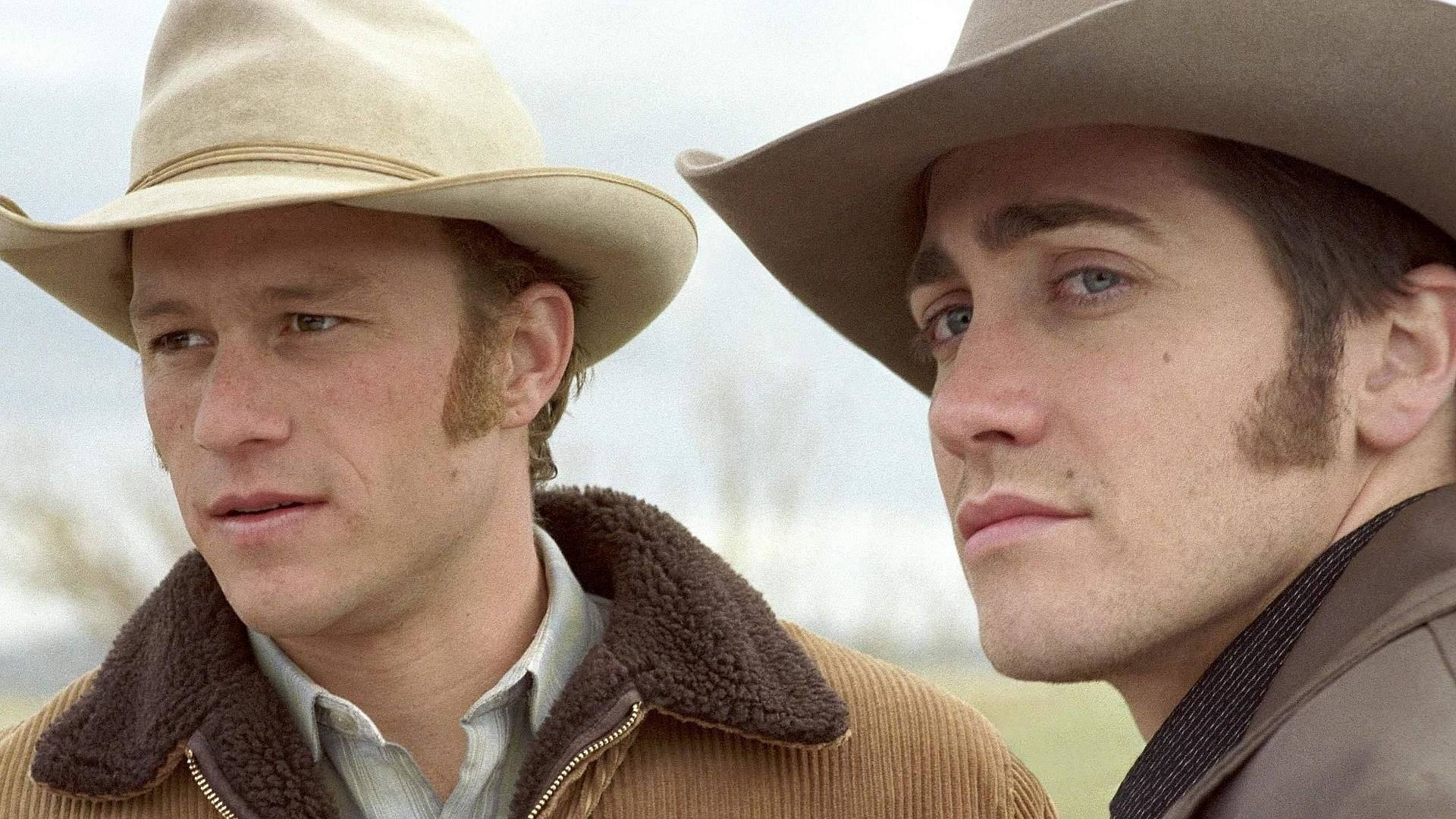 Brokeback Mountain, cowboy hats, pale sky, Full HD Desktop Wallpaper