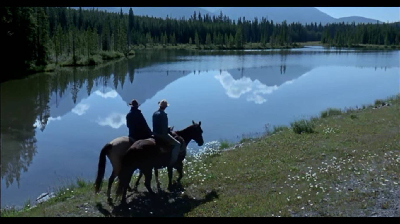 Brokeback Mountain, horseback, calm lake, HD Desktop Wallpaper