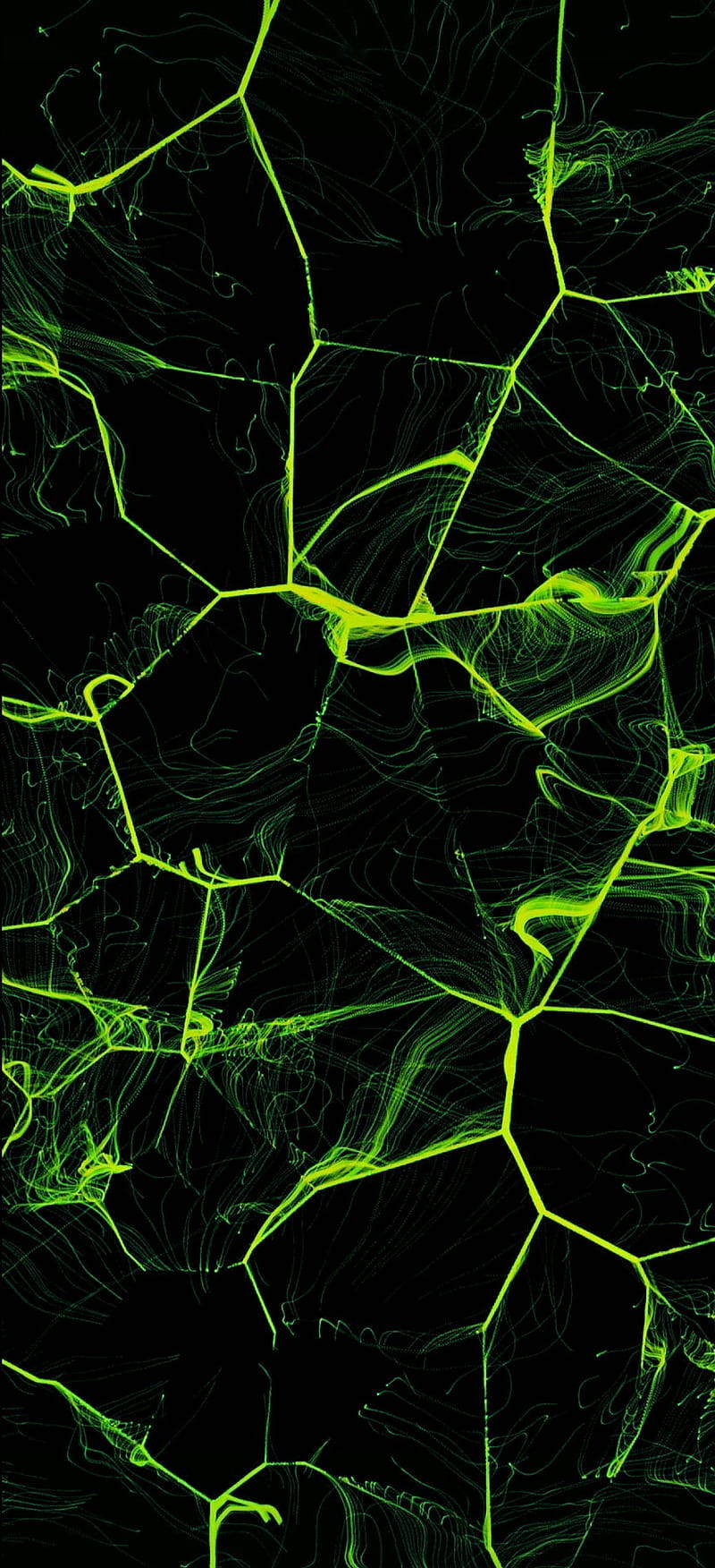 neon green, fractal lines, deep black background, HD Phone Wallpaper