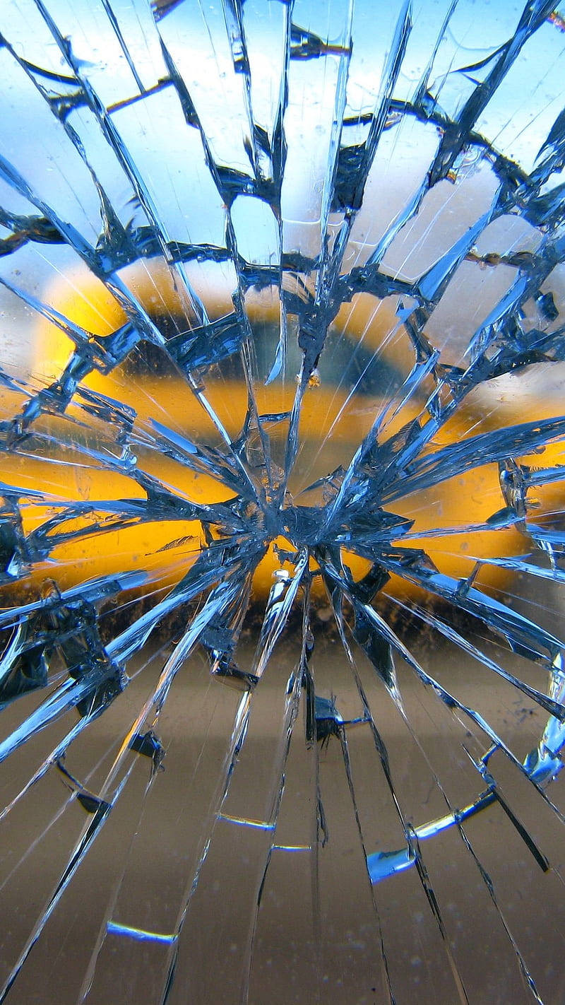 yellow vehicle, broken computer screen, shattered glass surface, HD Phone Wallpaper