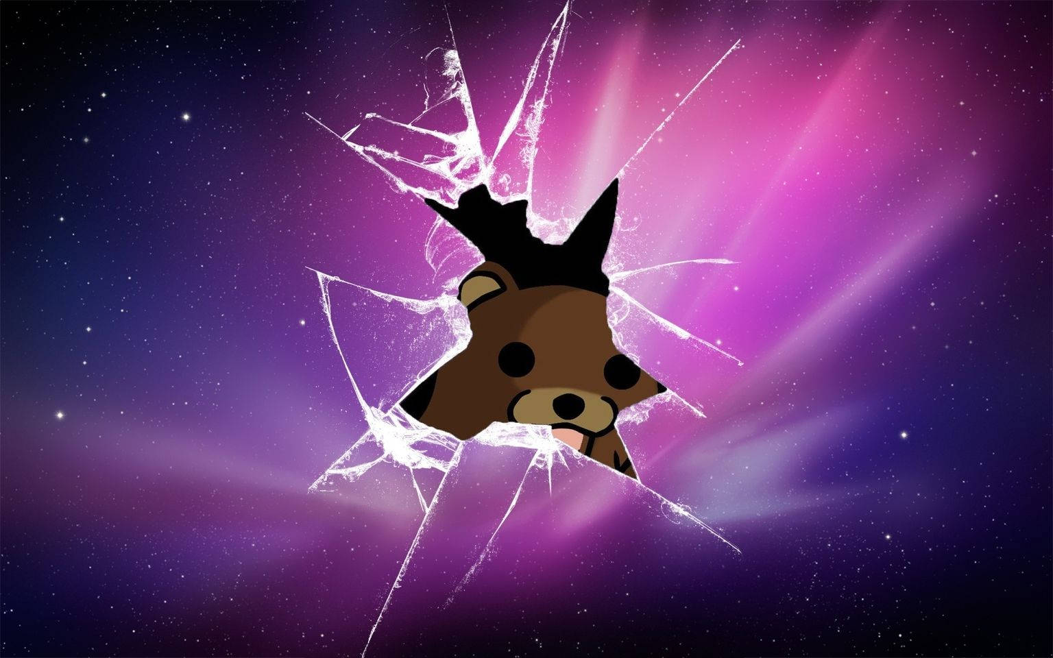 Teddy Bear, shattered glass, vibrant purple starry space background, HD Desktop Wallpaper