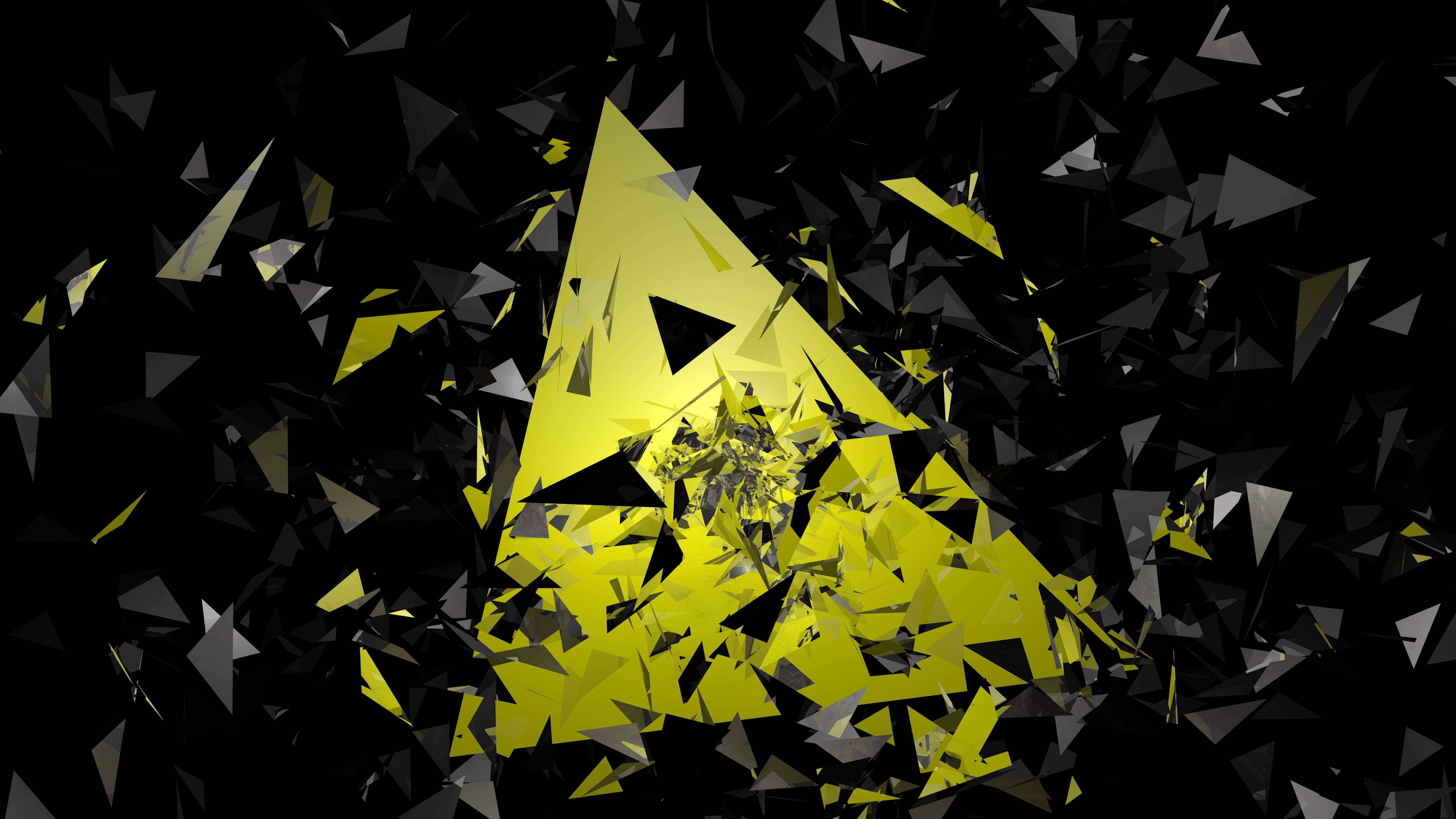 broken glass screen, triangle, radiant yellow, 5K Desktop Wallpaper