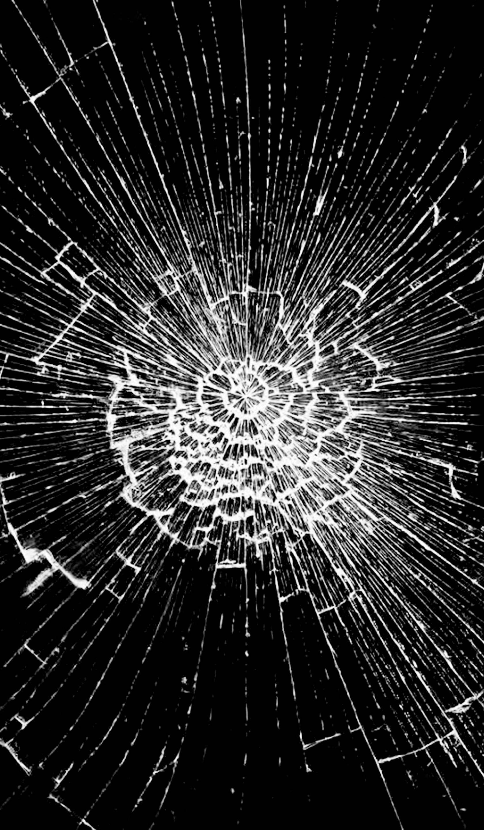 broken glass, black and white, shattered glass, 2K Phone Wallpaper