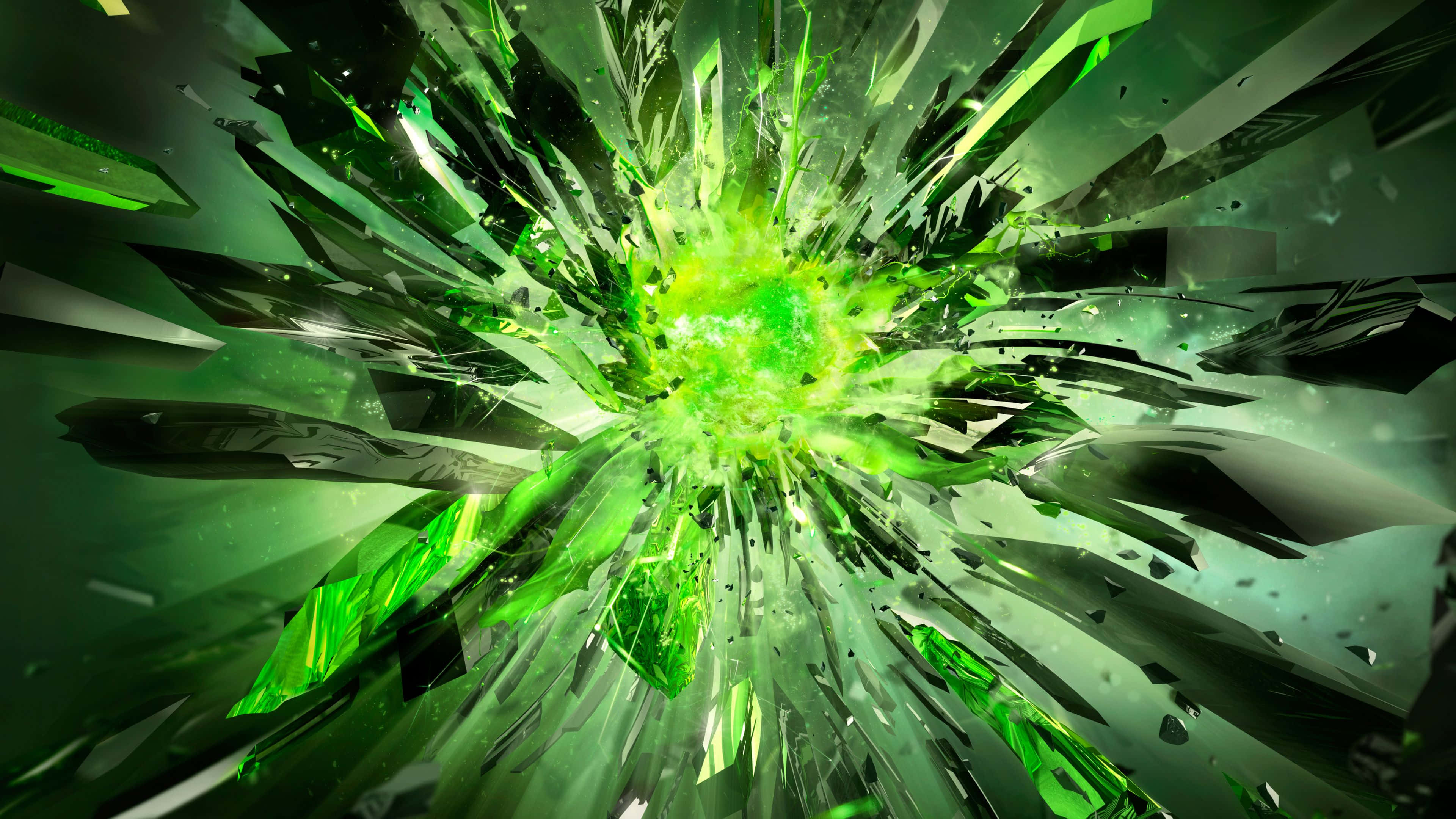 Nvidia 4K UHD, green crystals, glass shards, 4K Desktop Wallpaper