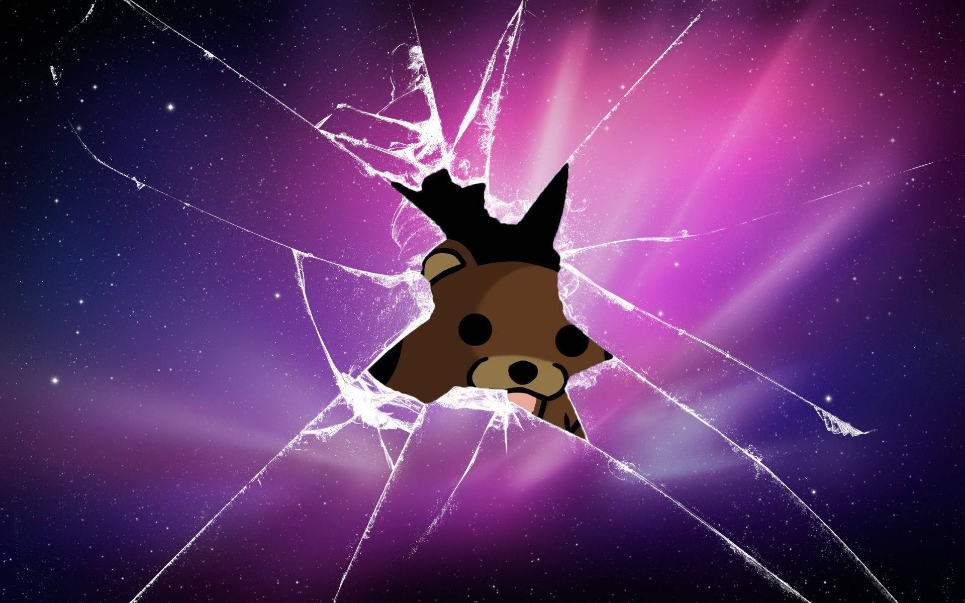 Coolest Sneaking Teddy, shattered glass, vibrant purple starry space background, Full HD Desktop Wallpaper