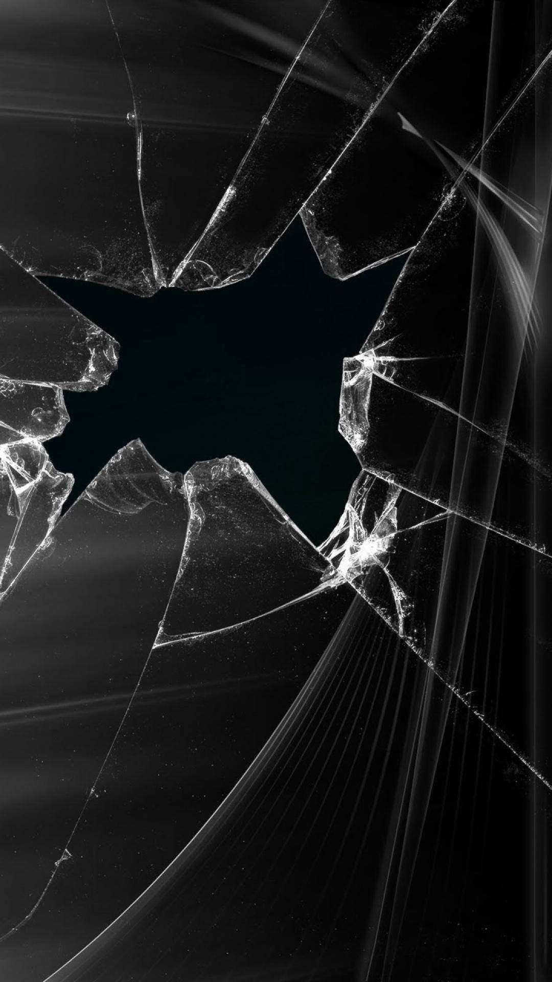 broken glass, shattered glass surface, central impact point, Full HD Phone Wallpaper