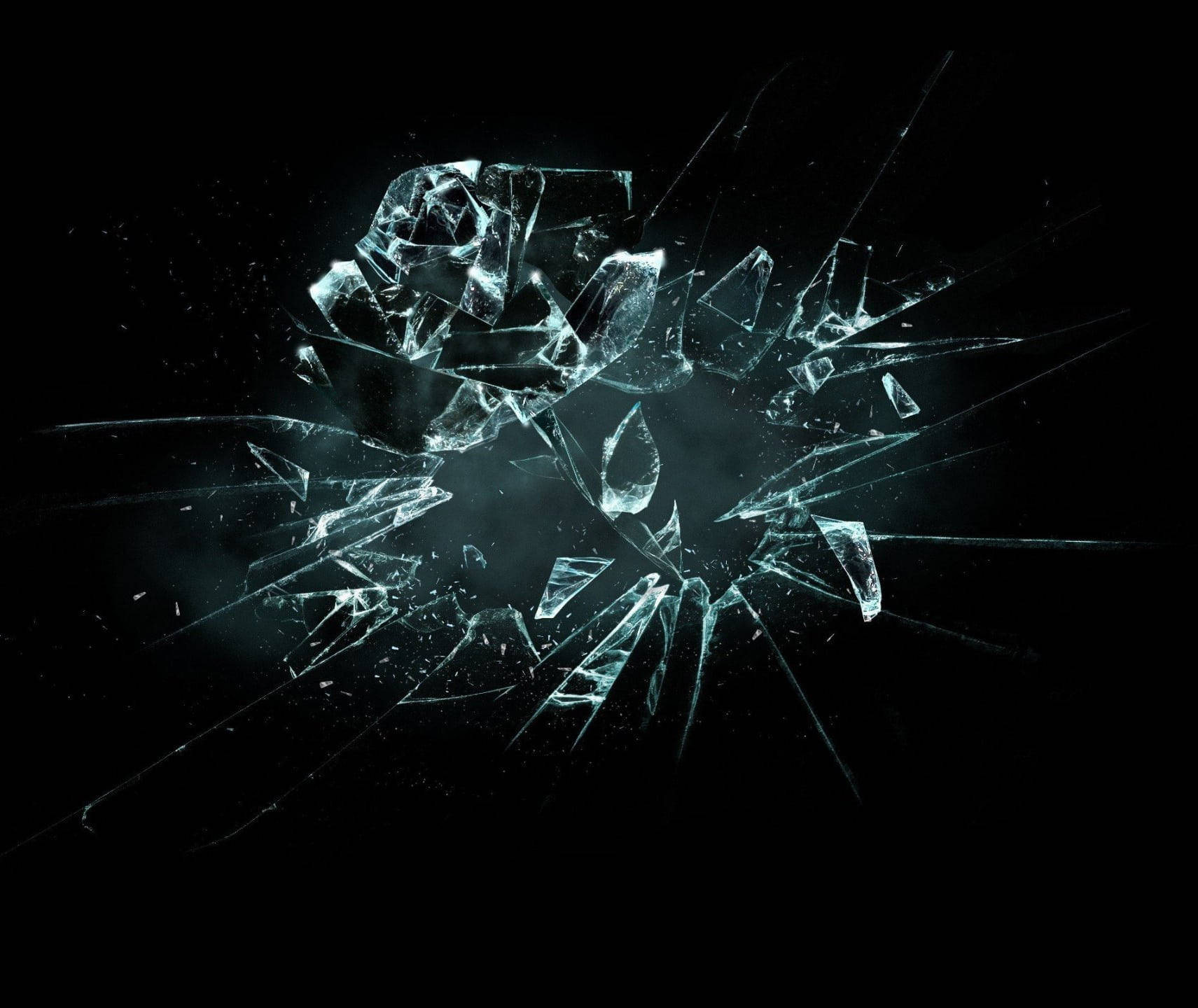 broken glass, black background, icy blue highlights, HD Desktop Wallpaper