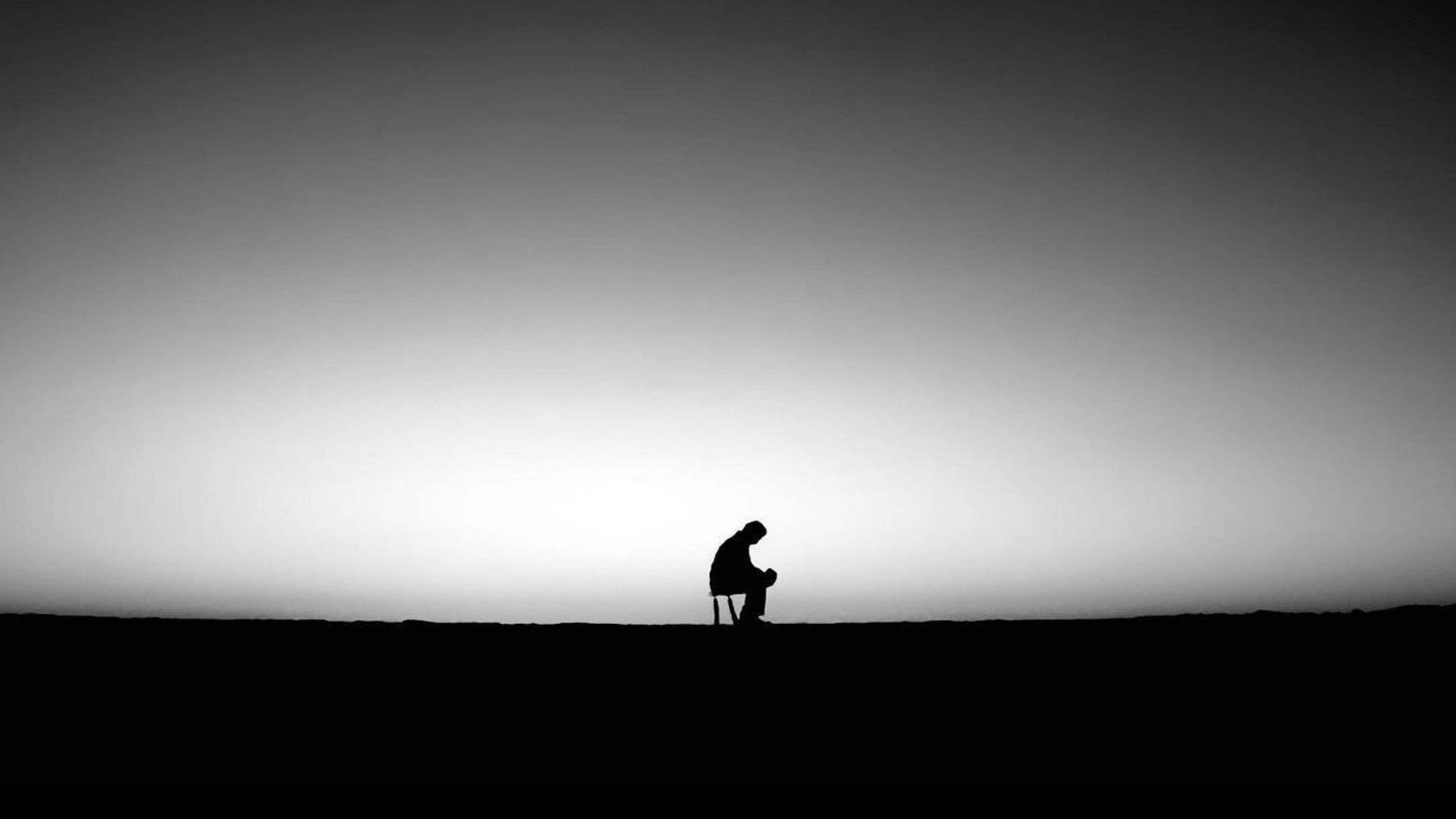 silhouette heart, vast horizon, gradient sky, 4K Desktop Wallpaper