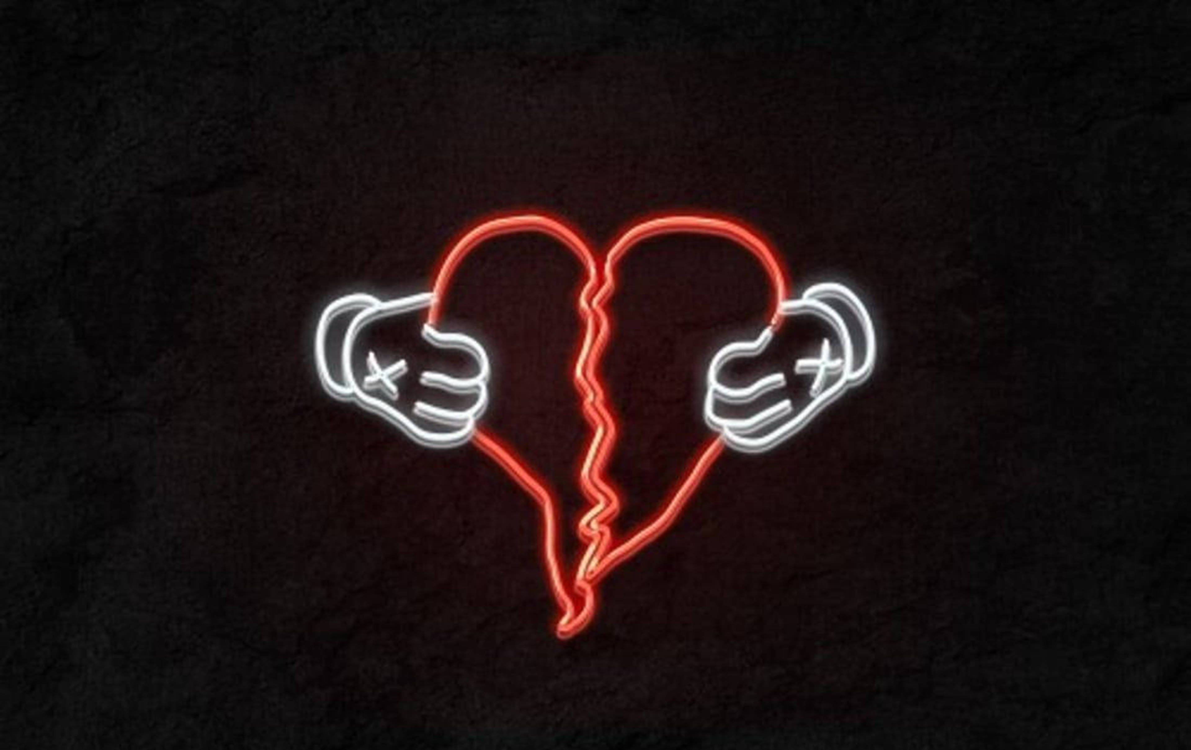 neon red broken heart 4k, glowing neon sign, broken heart, 4K Desktop Wallpaper