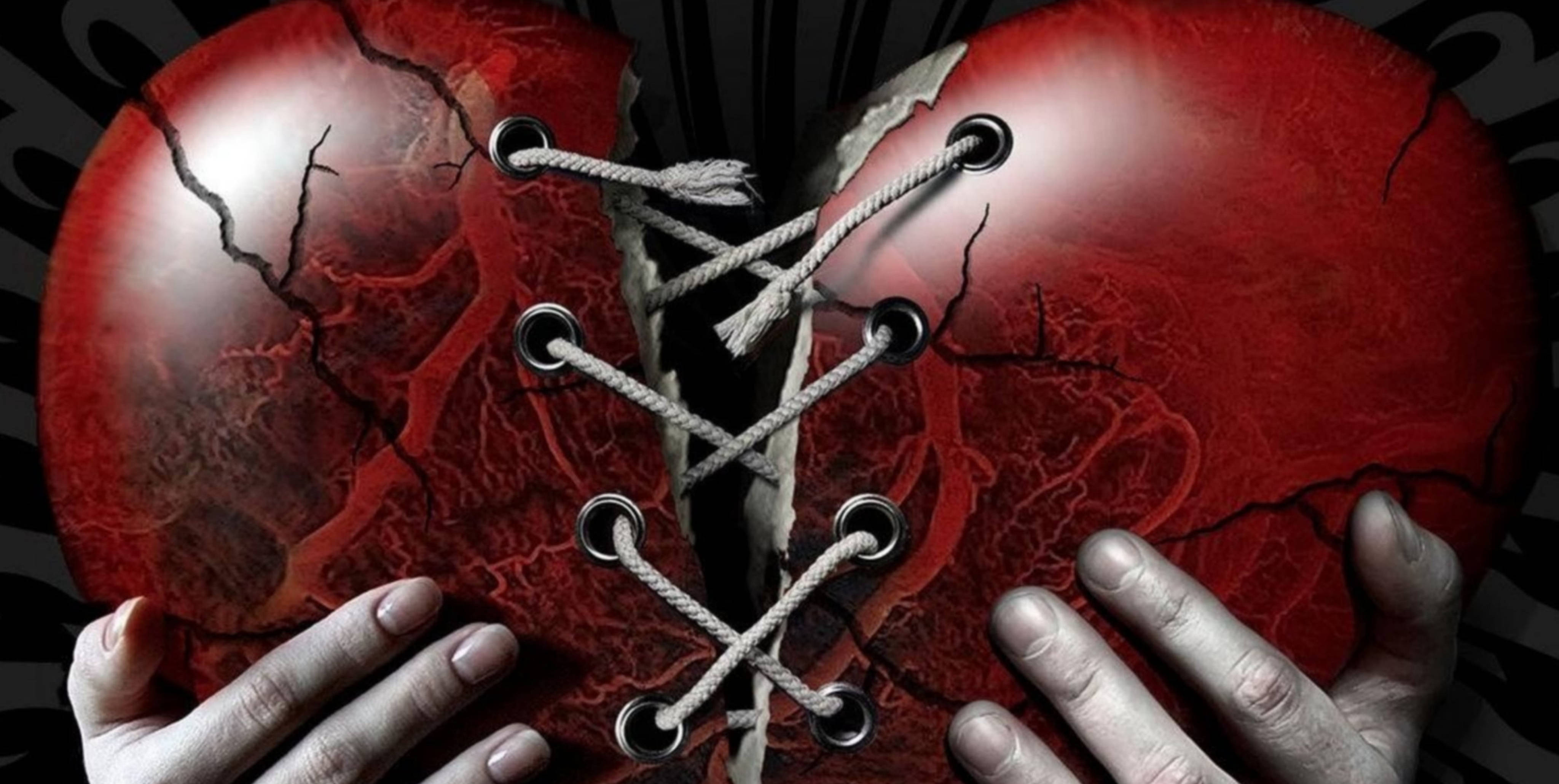 Broken Heart 4K, cracked red heart, rope, 4K Desktop Wallpaper