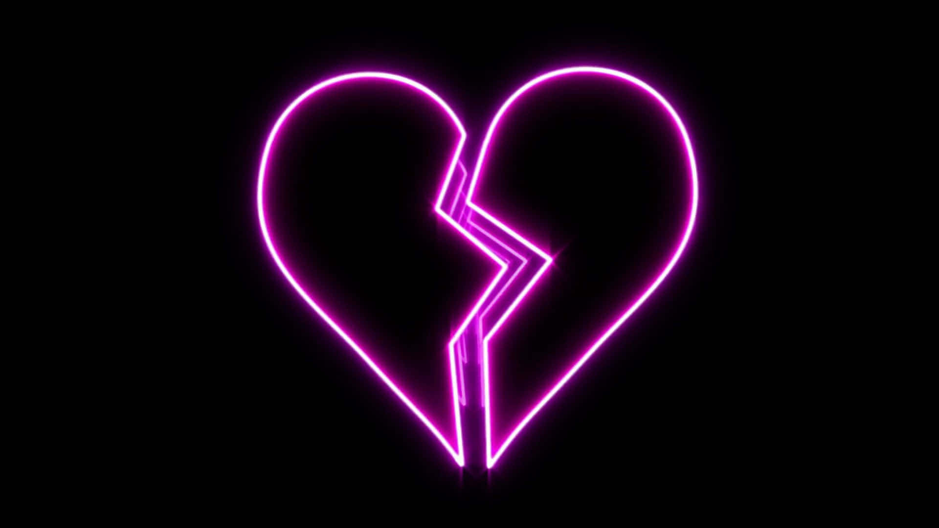 broken heart aesthetics, glowing pink neon heart, split down the middle, Full HD Desktop Wallpaper