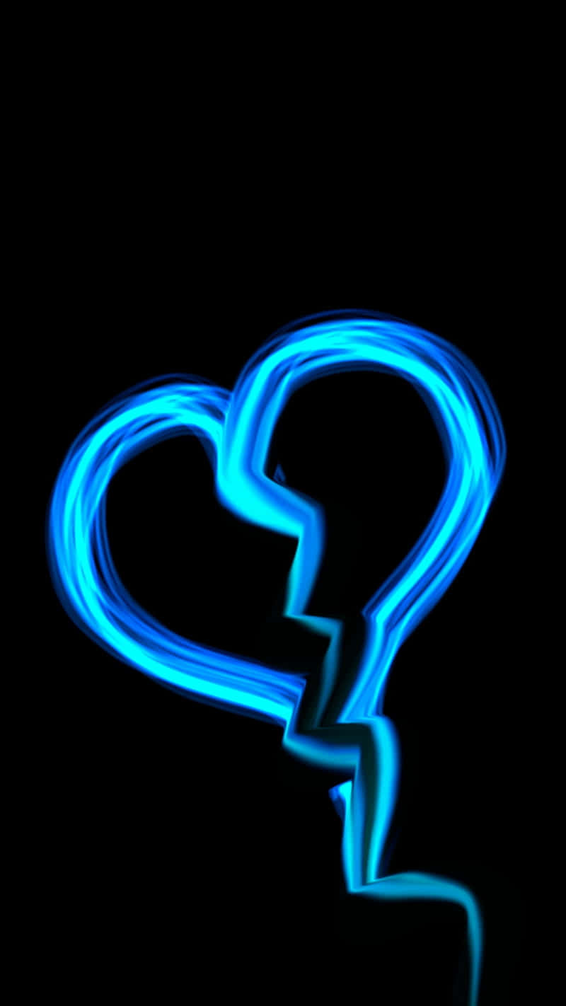 Broken Heart Aesthetics, glowing blue heart-shaped light trail, pure black background, HD Phone Wallpaper