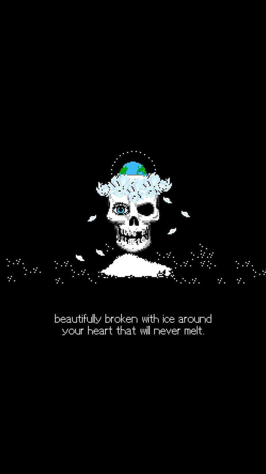 Broken Heart Aesthetics, pixel-art skull, blue eye, HD Phone Wallpaper