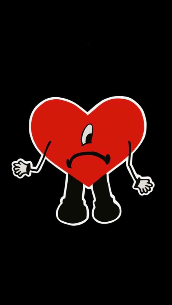 sad heart character, red cartoon heart, sad face, SD Phone Wallpaper