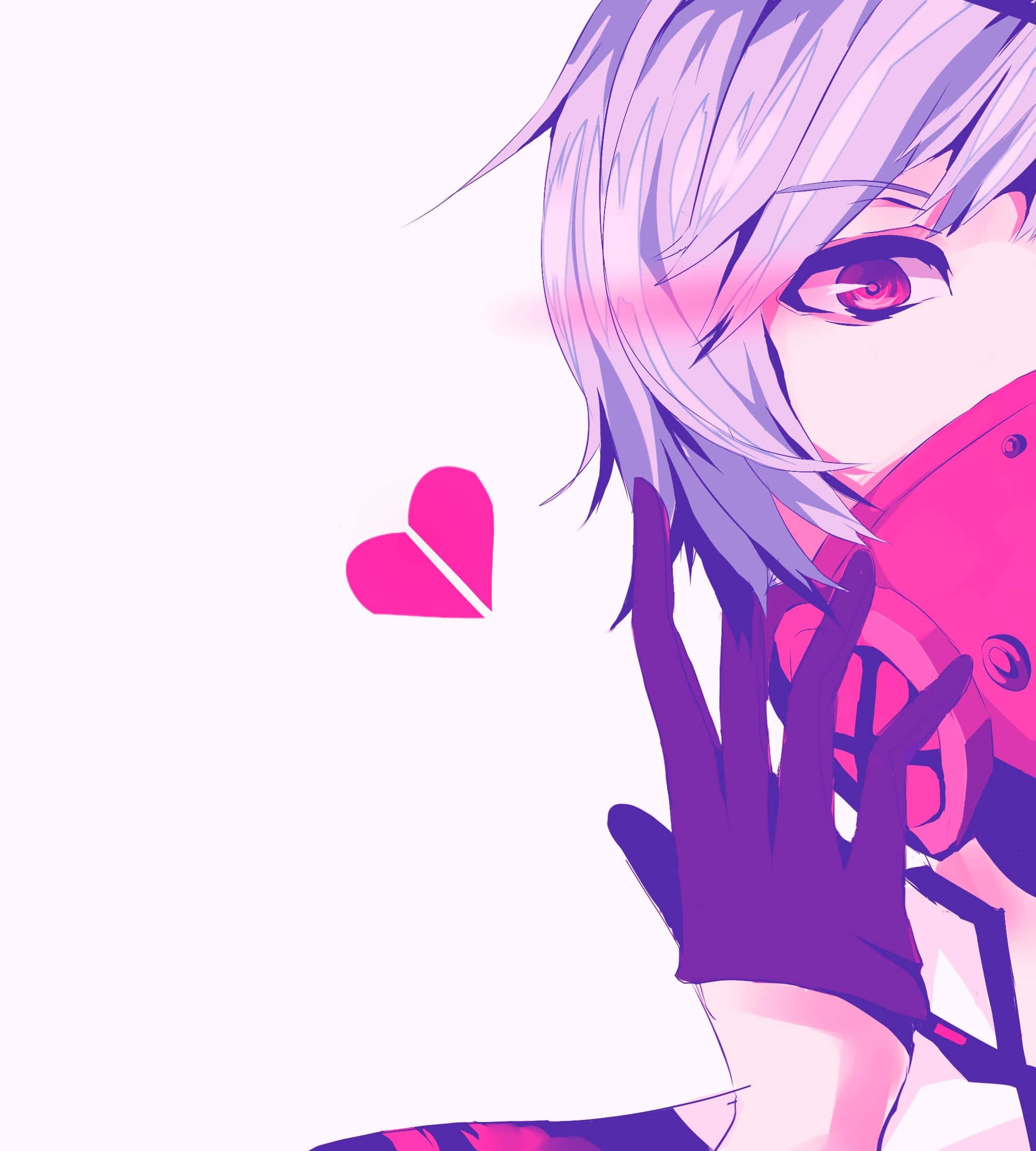 broken heart anime, lavender hair, pink eyes, Full HD Phone Wallpaper