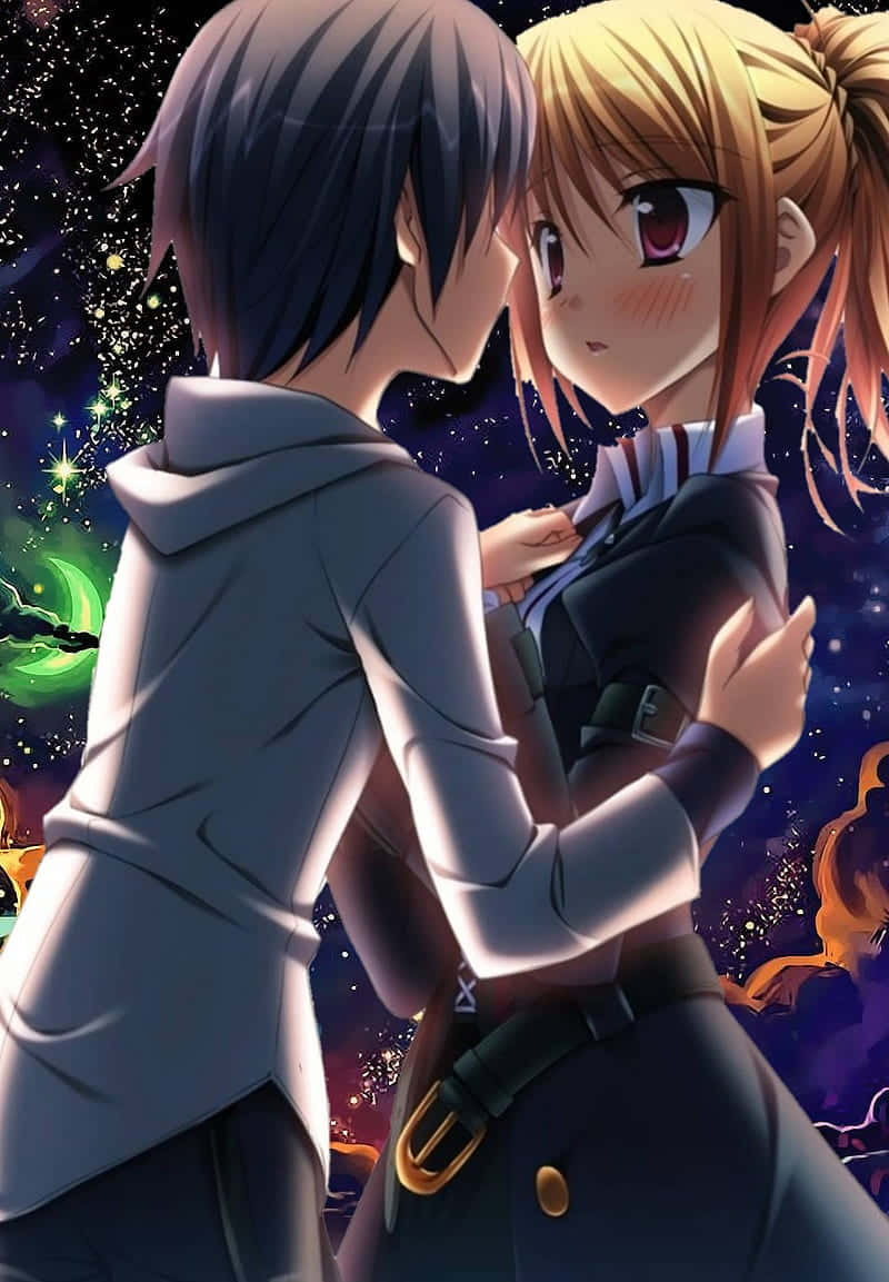 Broken Heart Anime, anime teens, cosmic backdrop, SD Phone Wallpaper