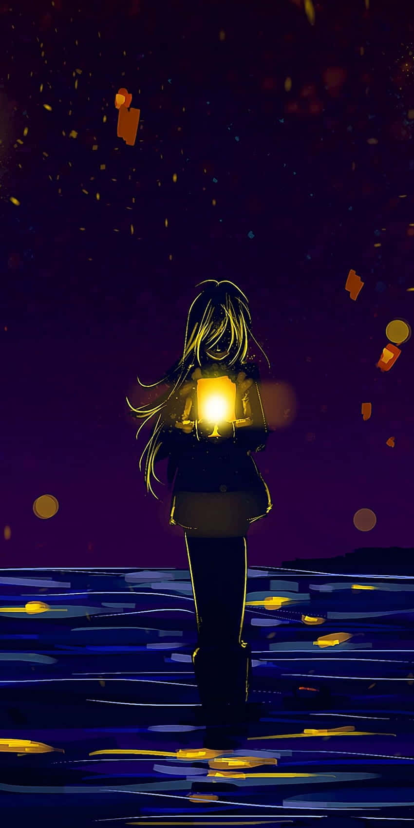 Broken Heart Anime, anime girl, glowing lantern, HD Phone Wallpaper