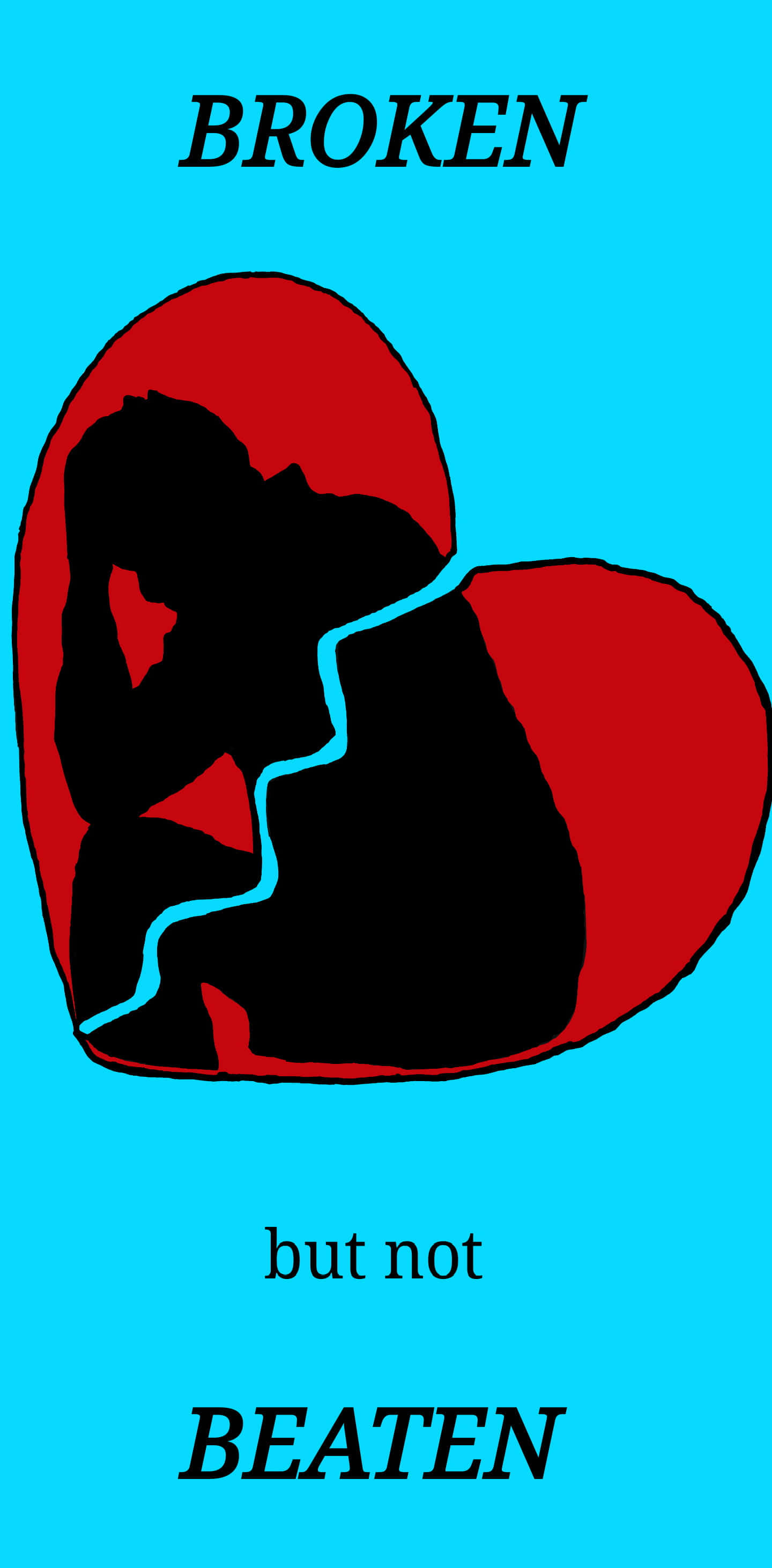 Broken But Not Beaten Heart Artwork, red broken heart, black silhouette of a person, 2K Phone Wallpaper