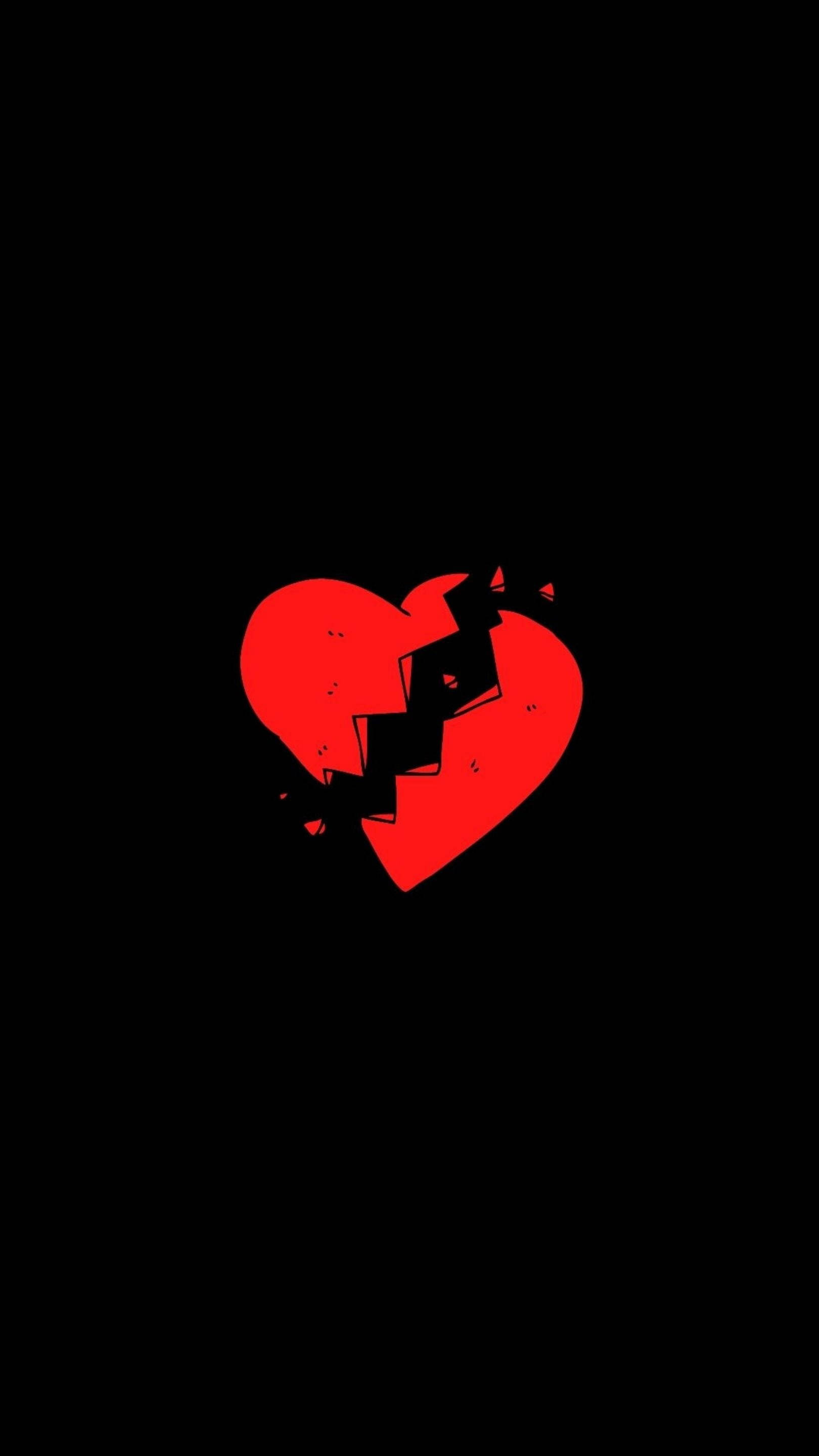 broken heart, red, black background, 2K Phone Wallpaper