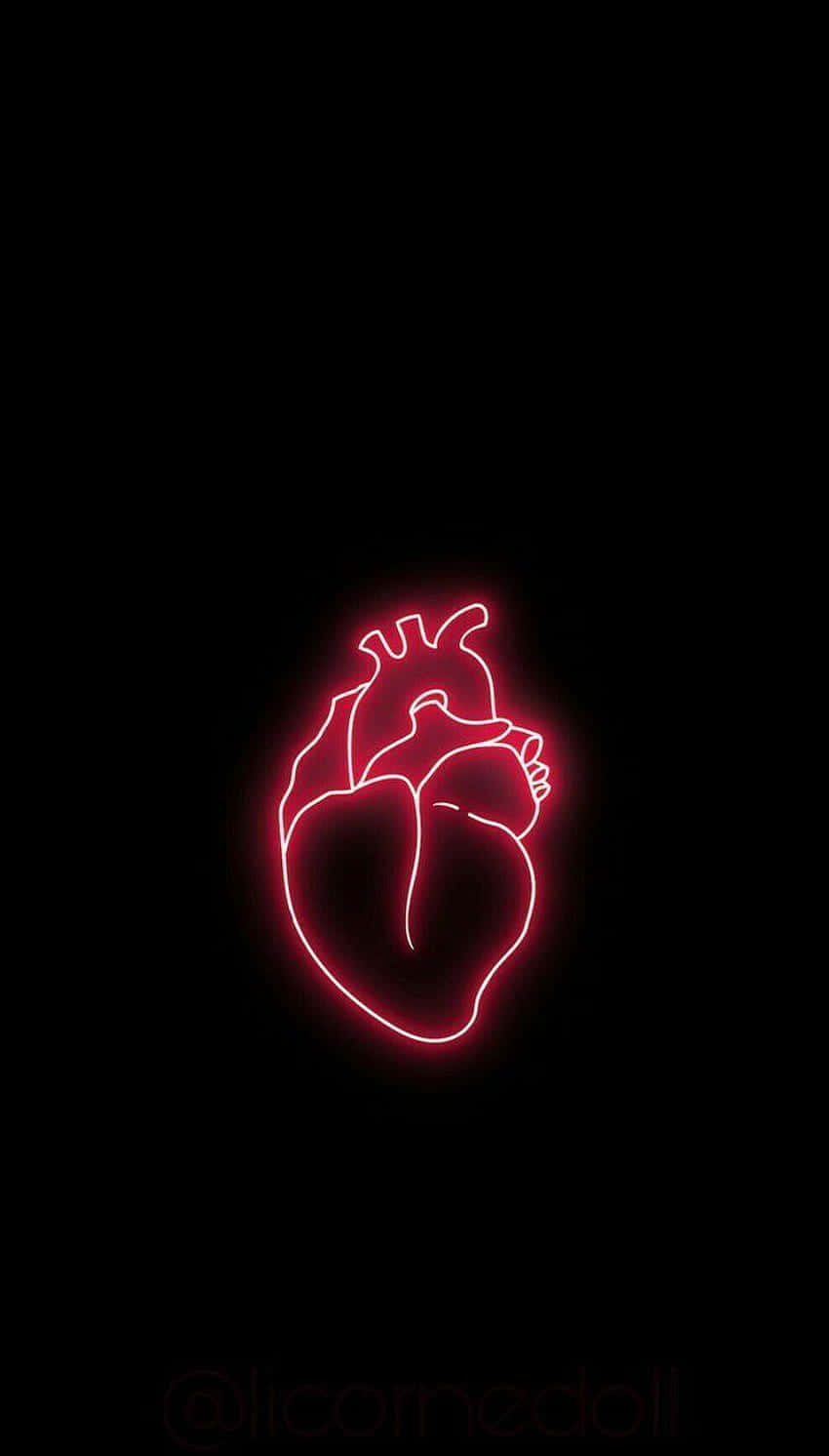 broken heart aesthetics, glowing red neon outline, human heart, HD Phone Wallpaper
