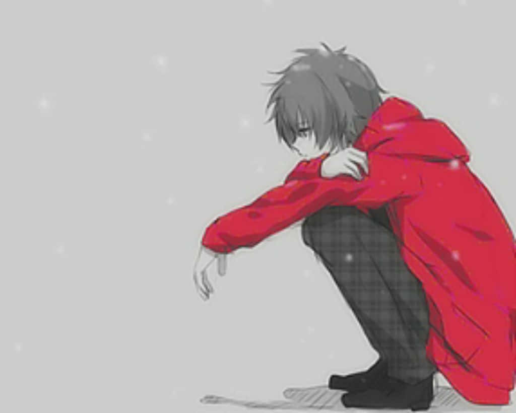 Broken Heart Anime, anime boy, red hoodie, SD Desktop Wallpaper