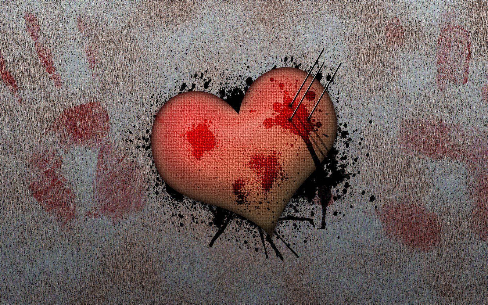 bloody broken heart, bloodied heart, needles, HD Desktop Wallpaper