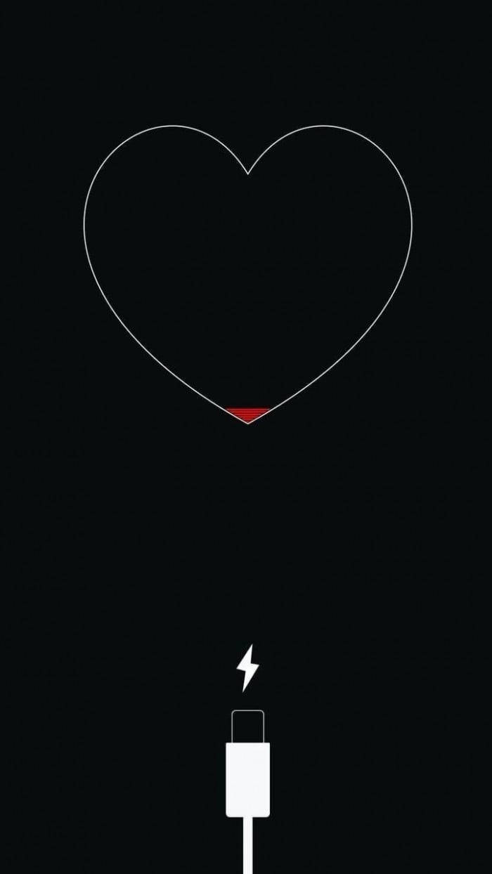 Broken Heart iPhone, white outline heart, red charging indicator, SD Phone Wallpaper