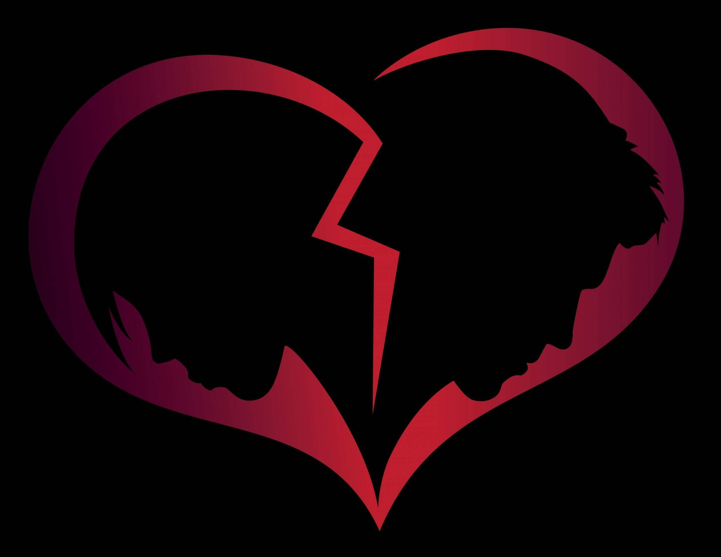 minimalist broken heart silhouette, silhouetted profiles, broken red heart outline, Full HD Desktop Wallpaper