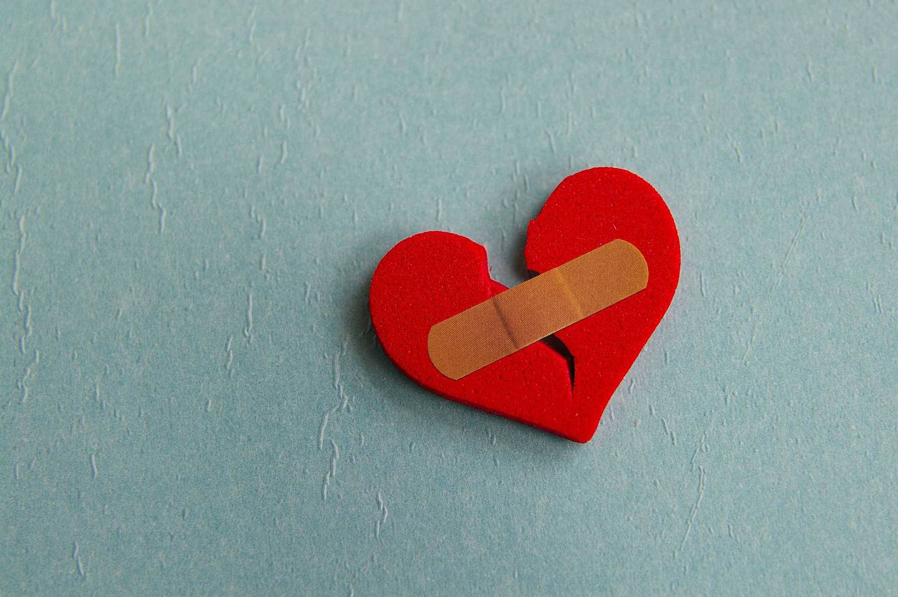 red felt heart, torn edge, beige adhesive bandage, HD Desktop Wallpaper